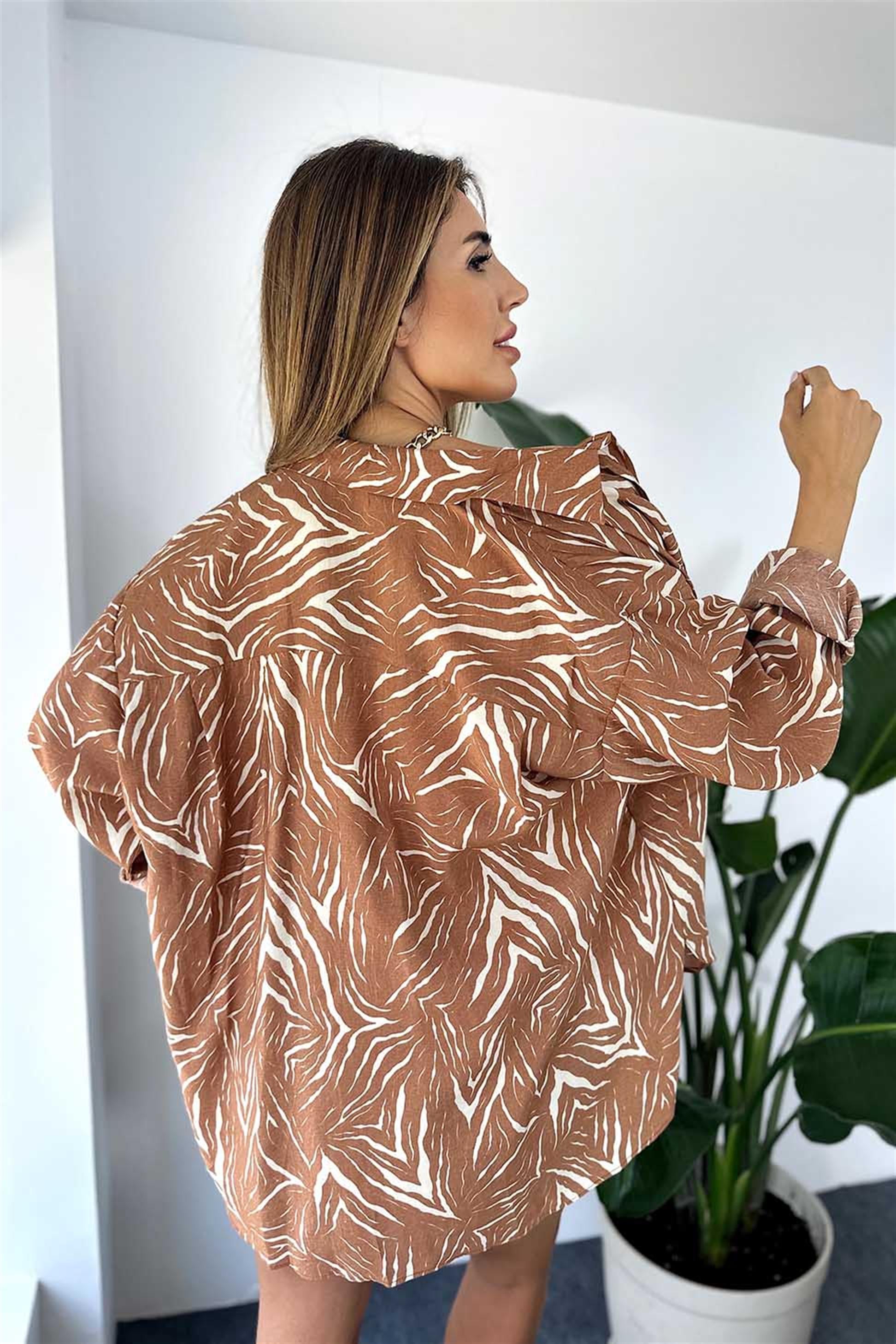 Premium Kalite Modal Kumaş Zebra Desenli Yazlık Takım Kahve · 3