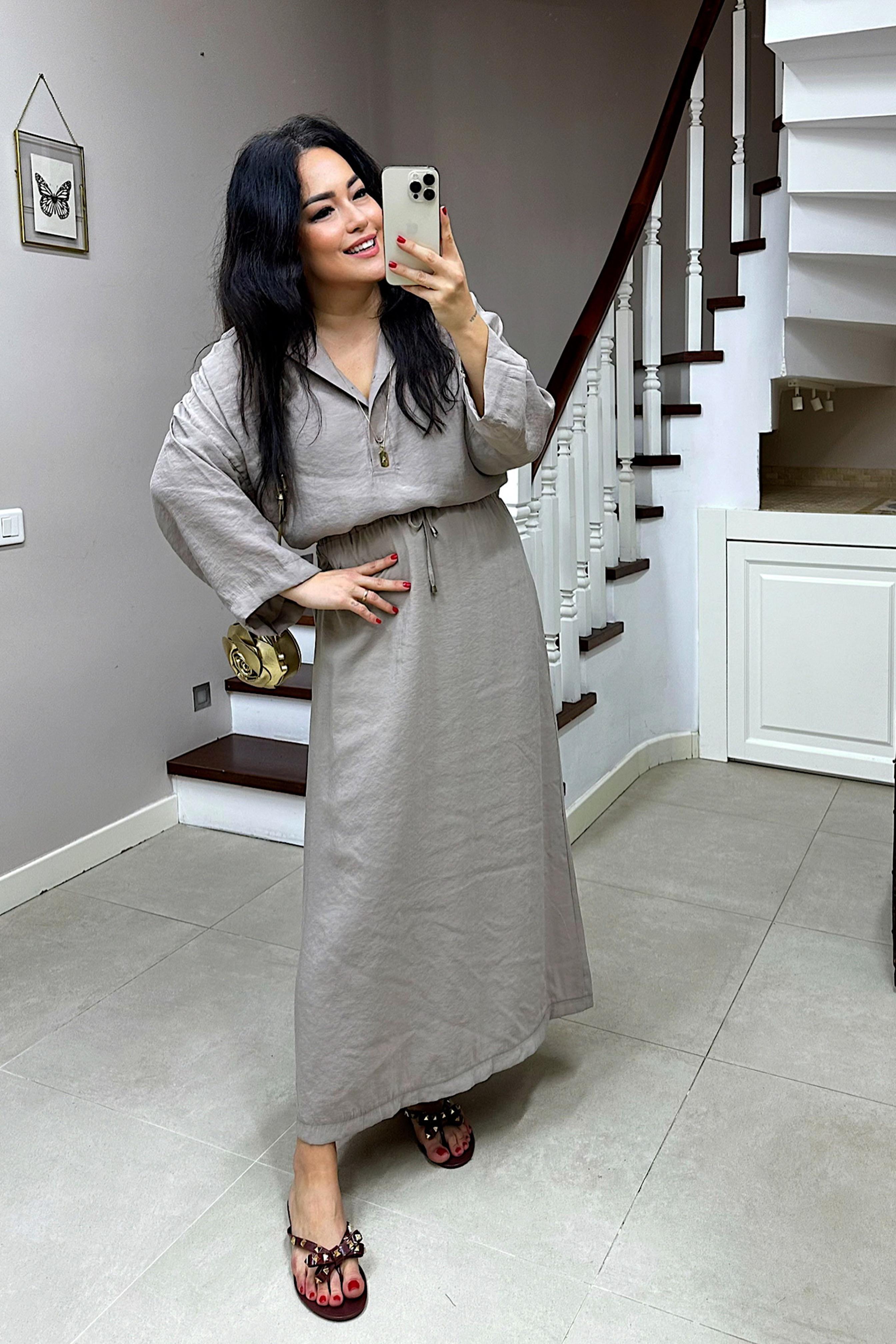 Premium Kalite Polo Yaka Etek Takım Vizon