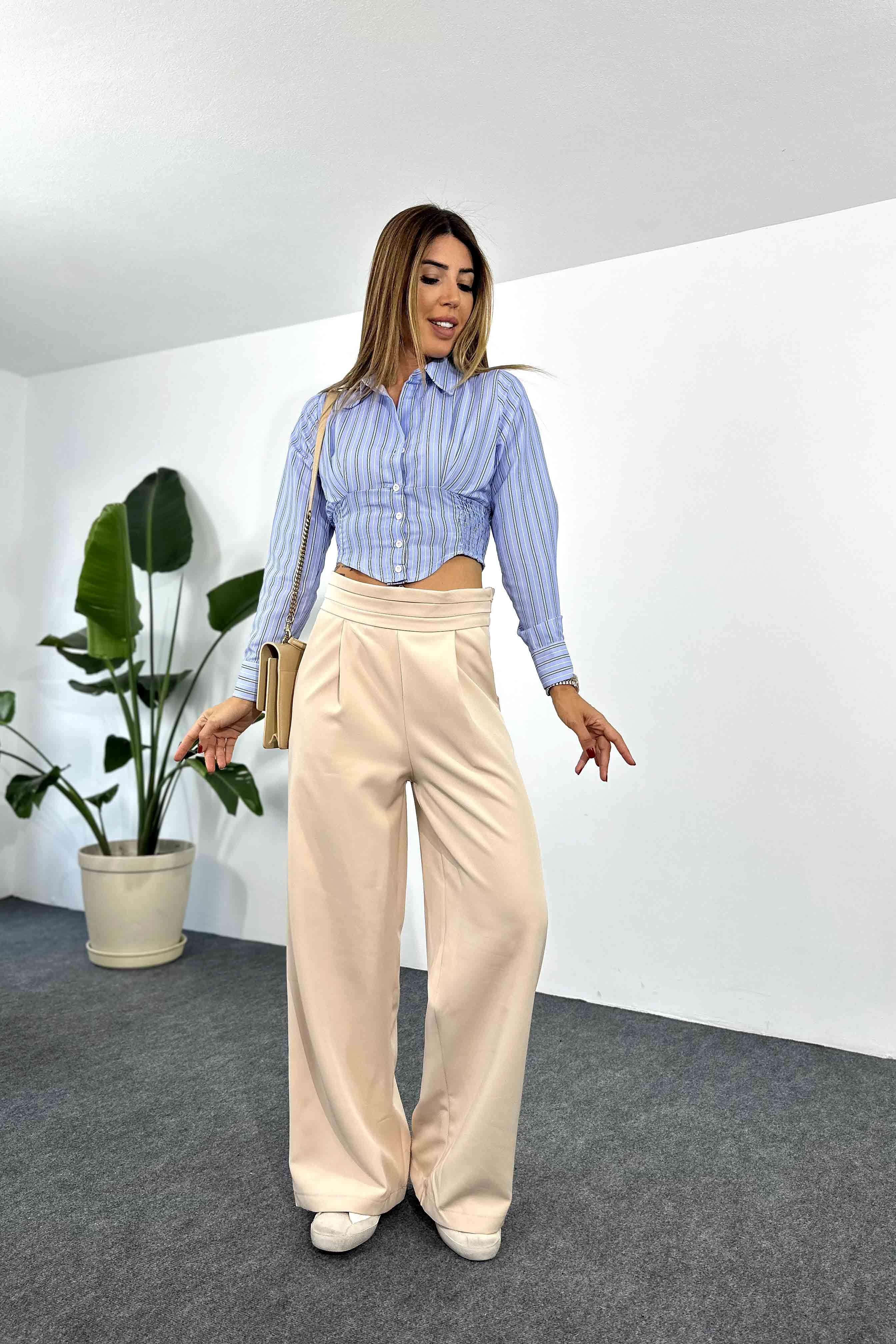 Premium Kalite Poplin Kumaş Çizgili Crop Gömlek Bebe Mavisi