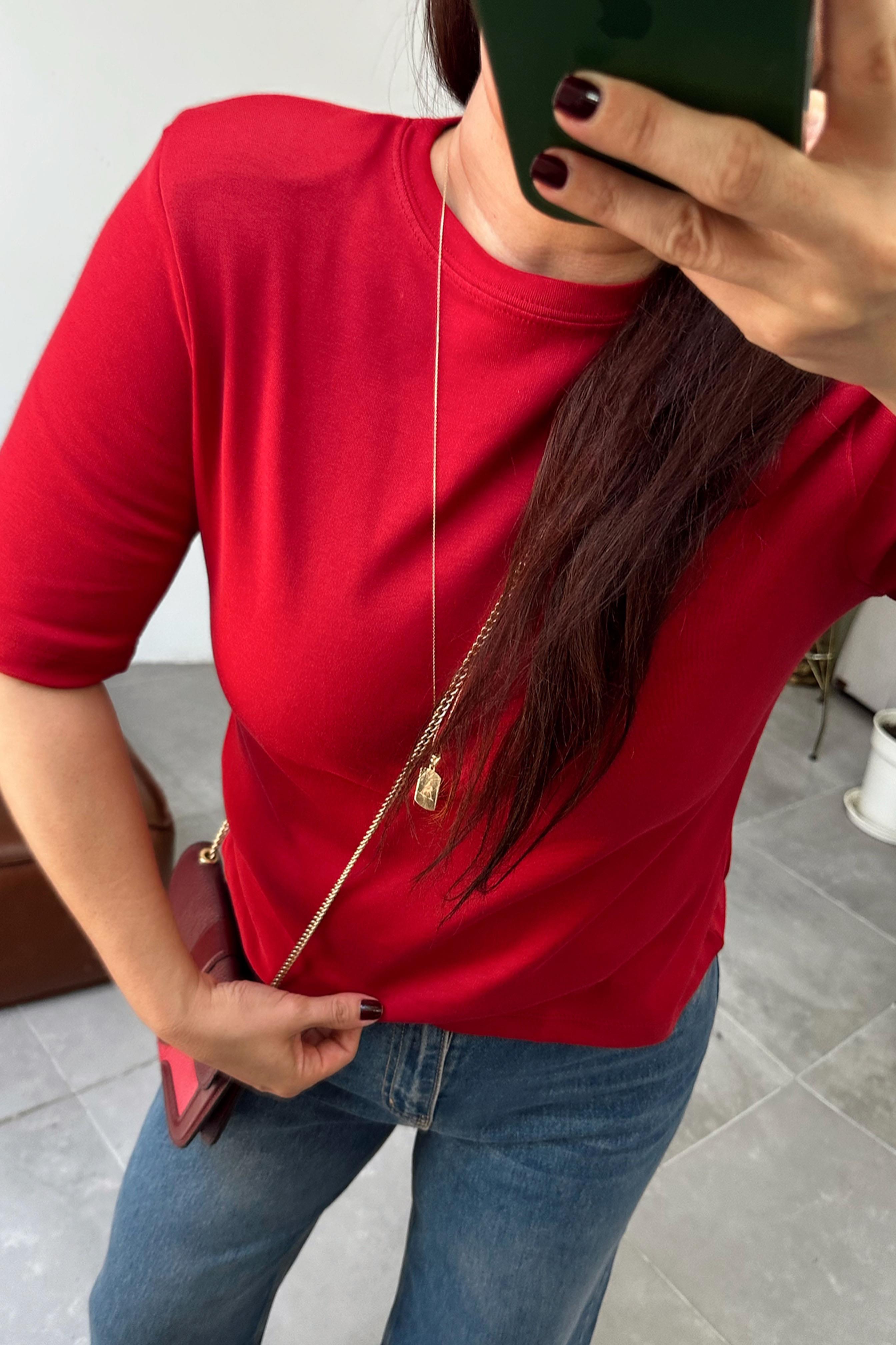 Premium Kalite Vatkalı Bluz Bordo