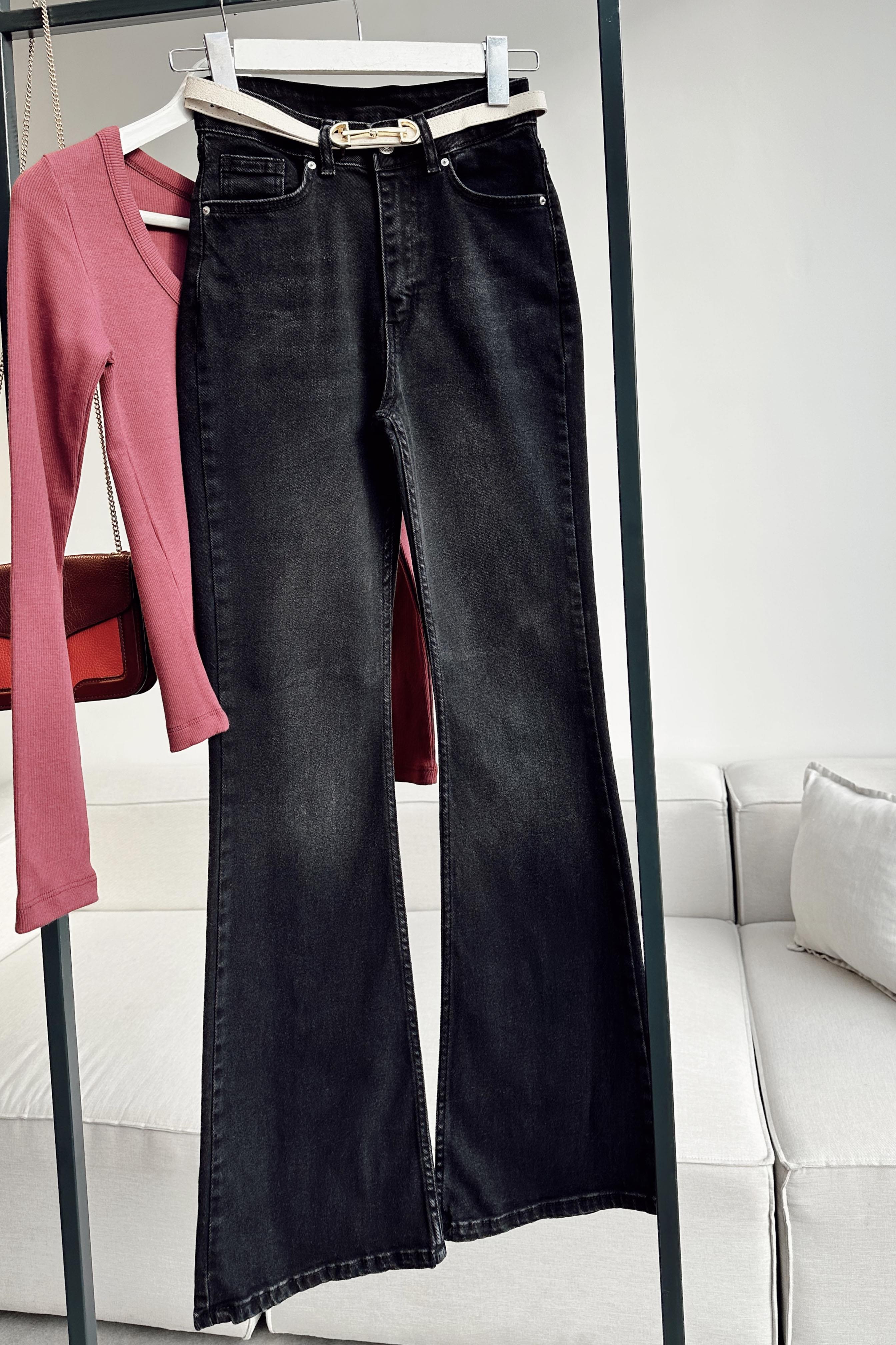 Premium Kalite Yüksek Bel Straight Jean Pantolon Antrasit
