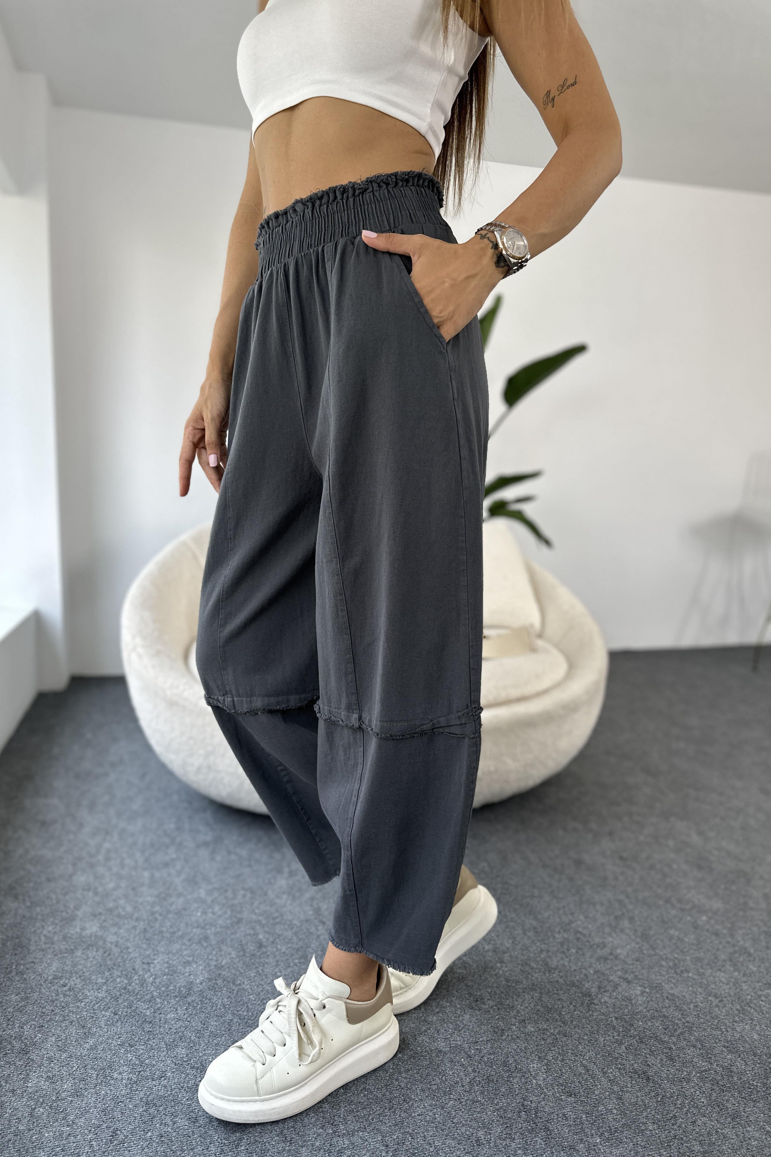 Premium Seri Gabardin Kumaş Paçası Kesik Şalvar Pantolon Antrasit