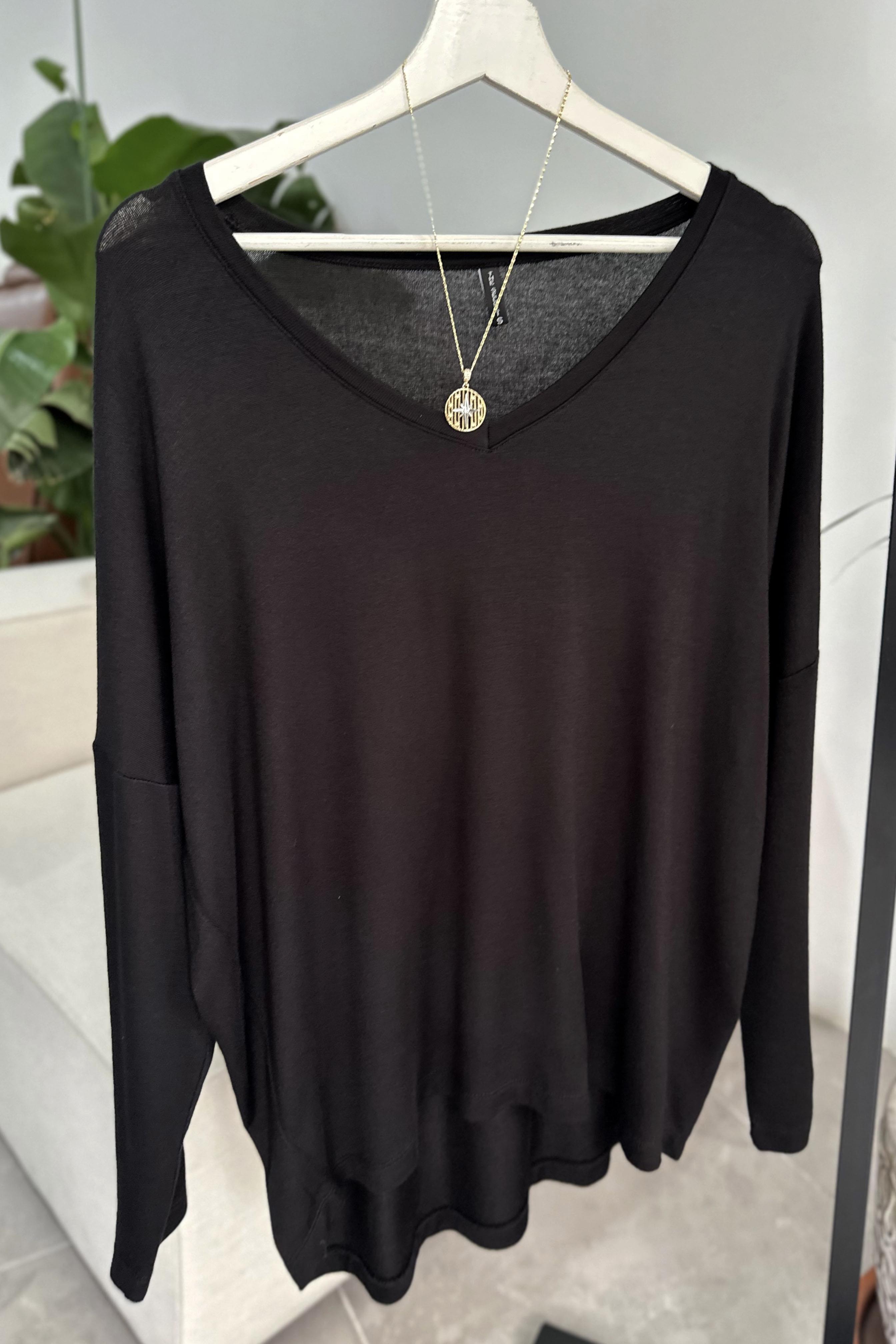 Premium Seri V Yaka Basic Bluz Siyah