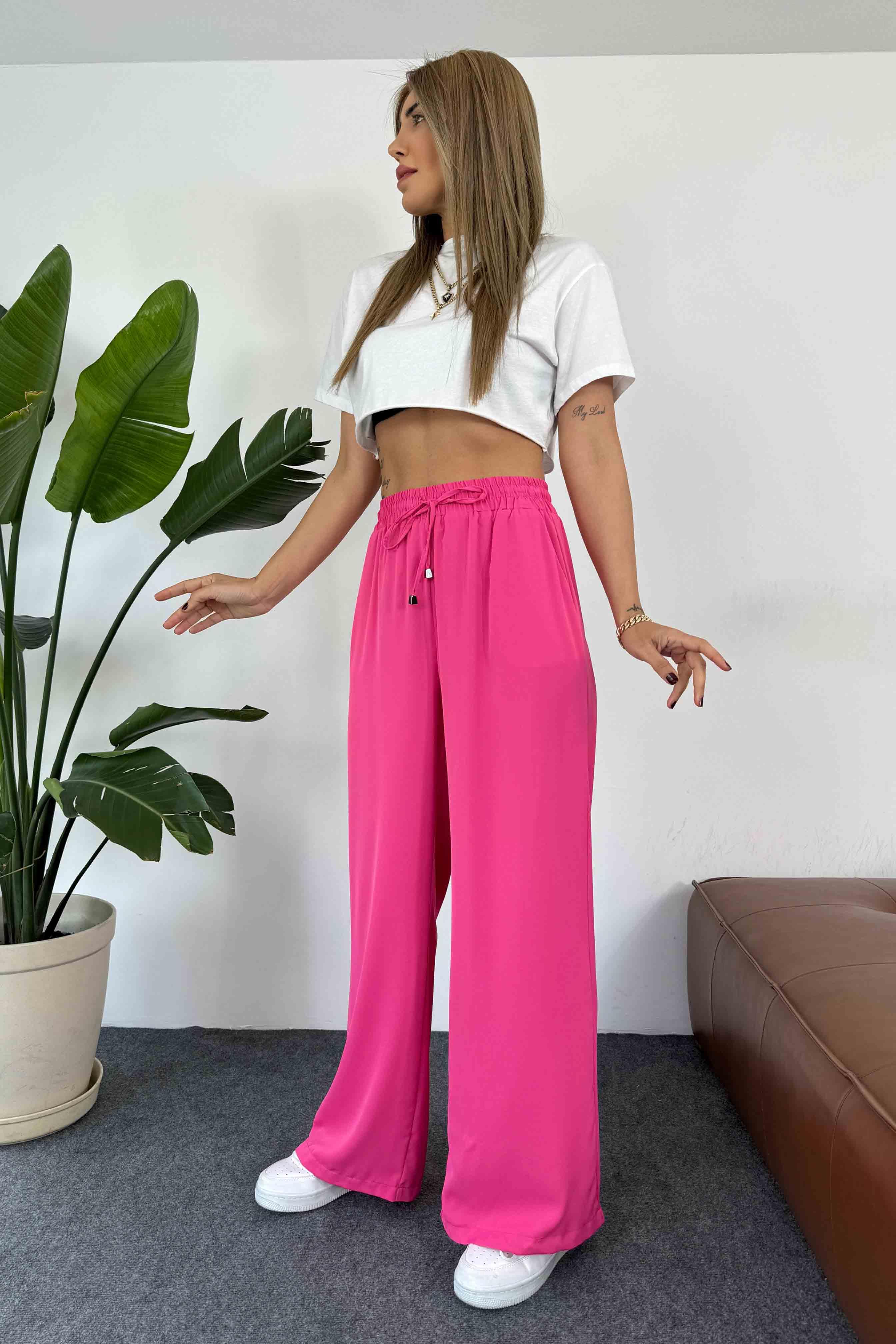 Premium Seri Viskon Kumaş Salaş Pantolon Fuşya