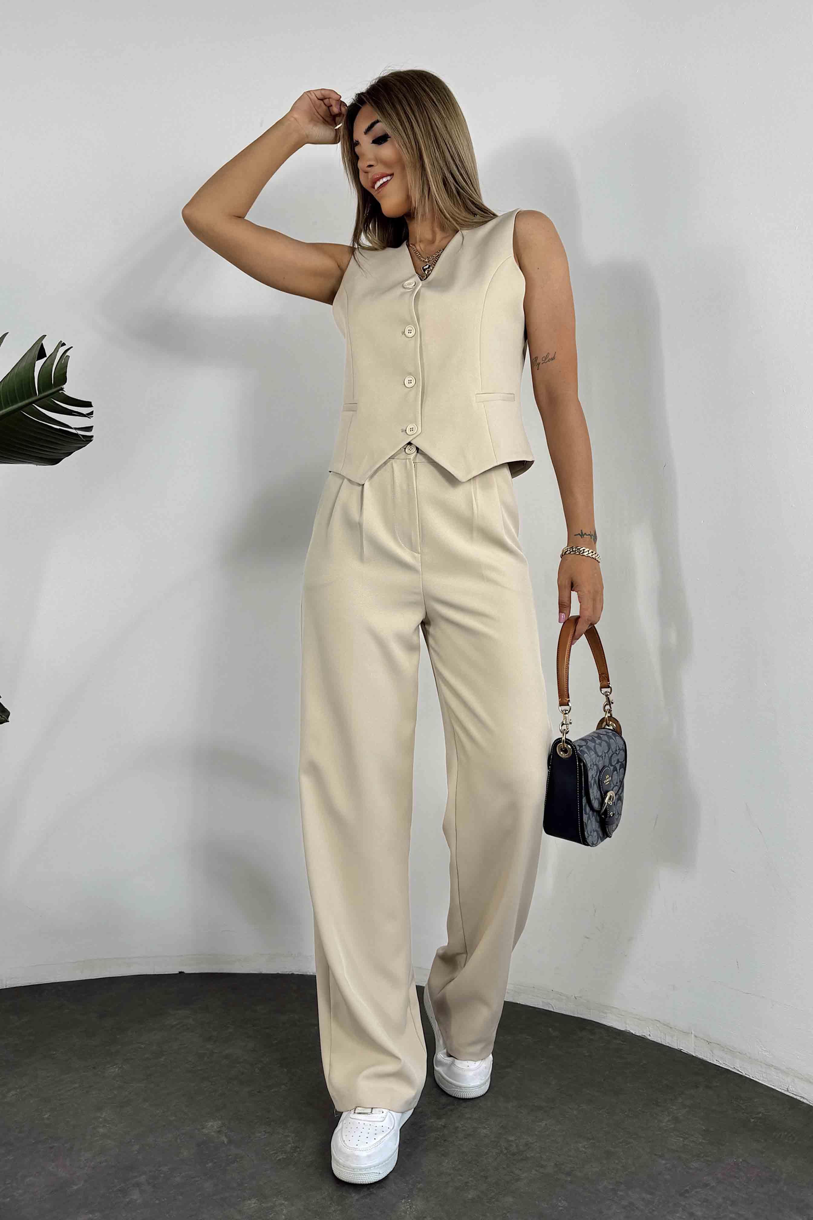 Premium Seri Yelekli Pantolon Takım Bej