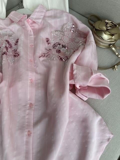 Pul ve Boncuk İşlemeli Flora Gömlek Pembe