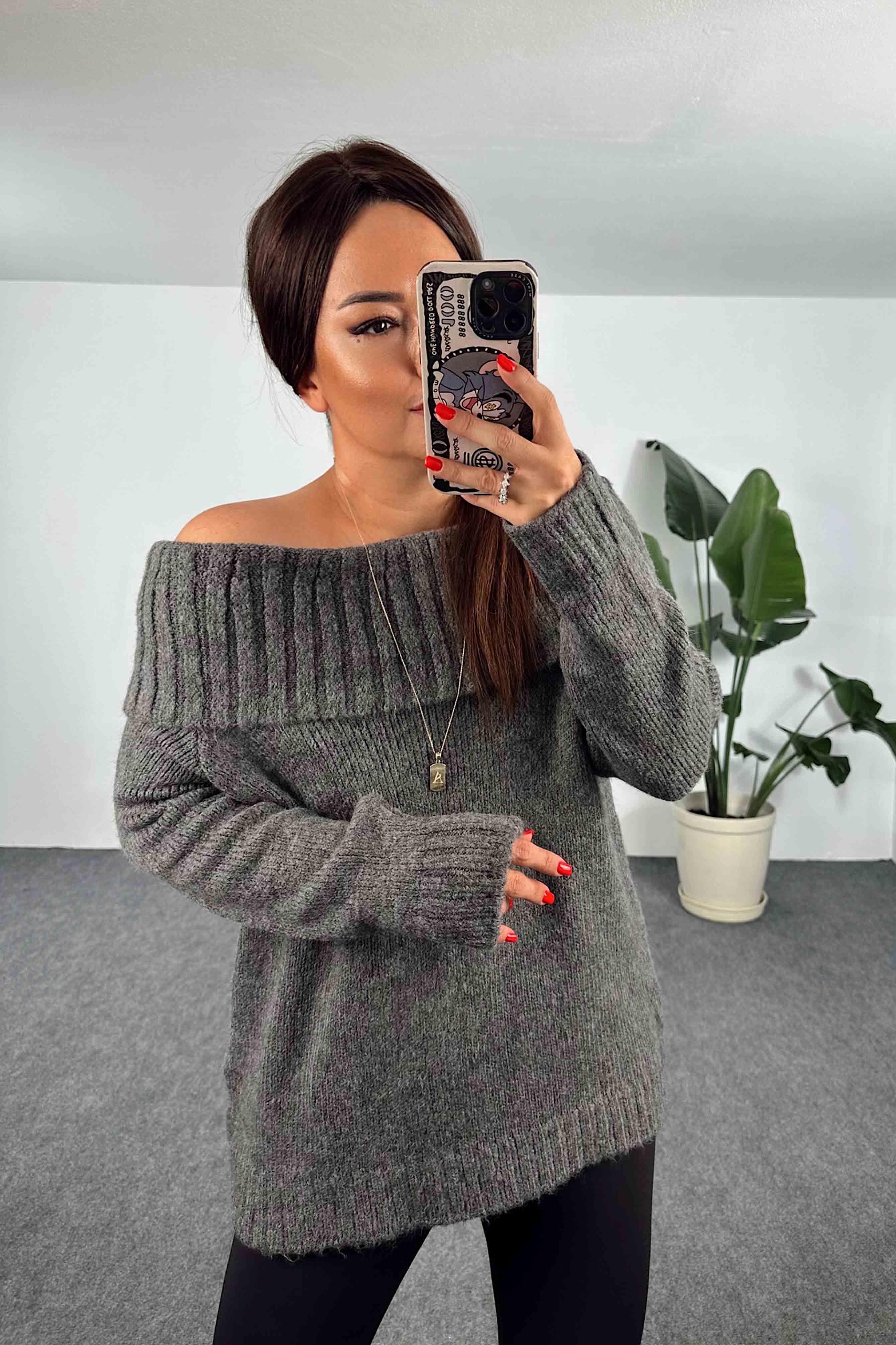 Şal Yaka Kalın Örme Kazak Antrasit