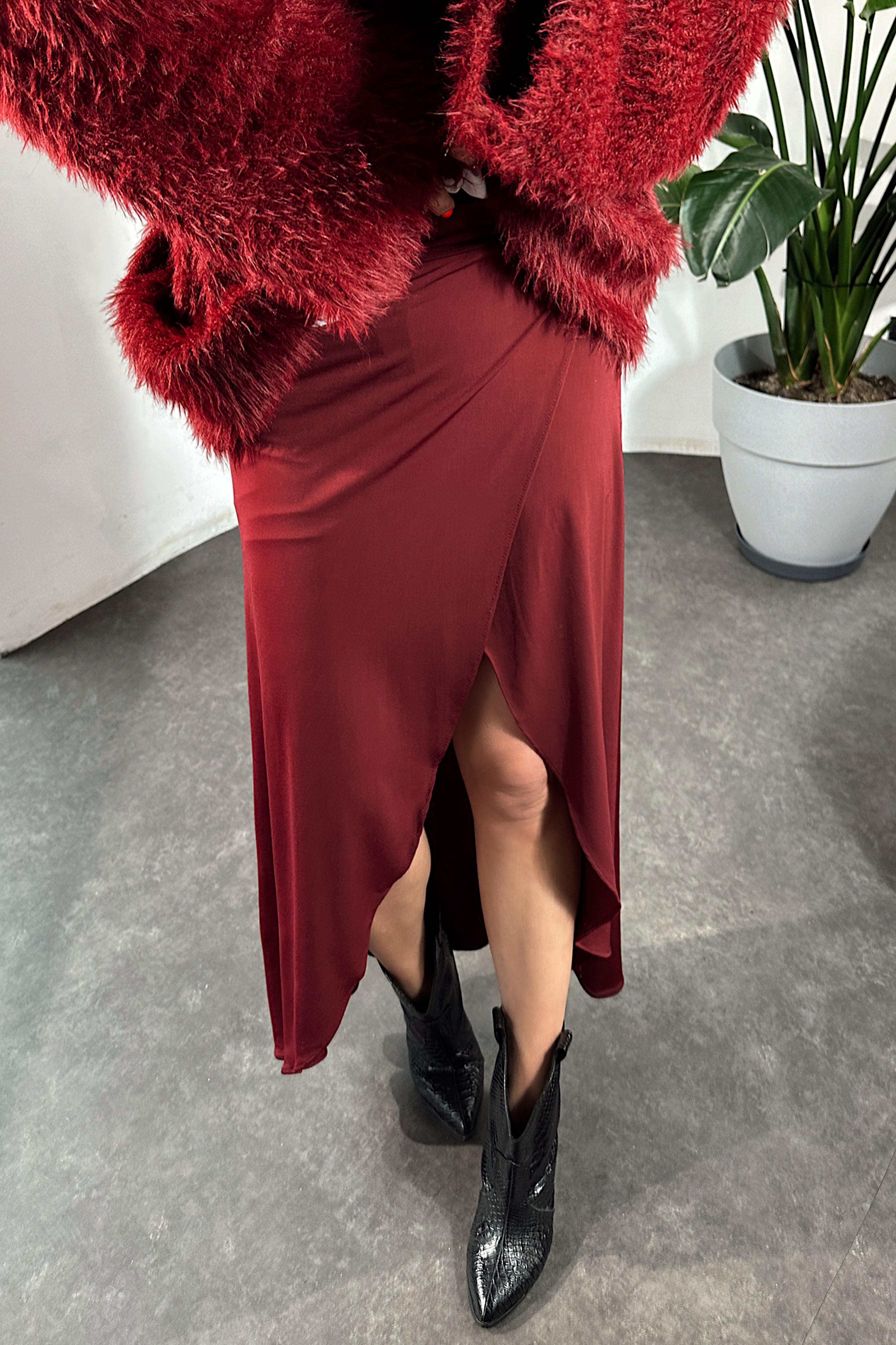 Sandy Asimetrik Kesim Şort Etek Bordo