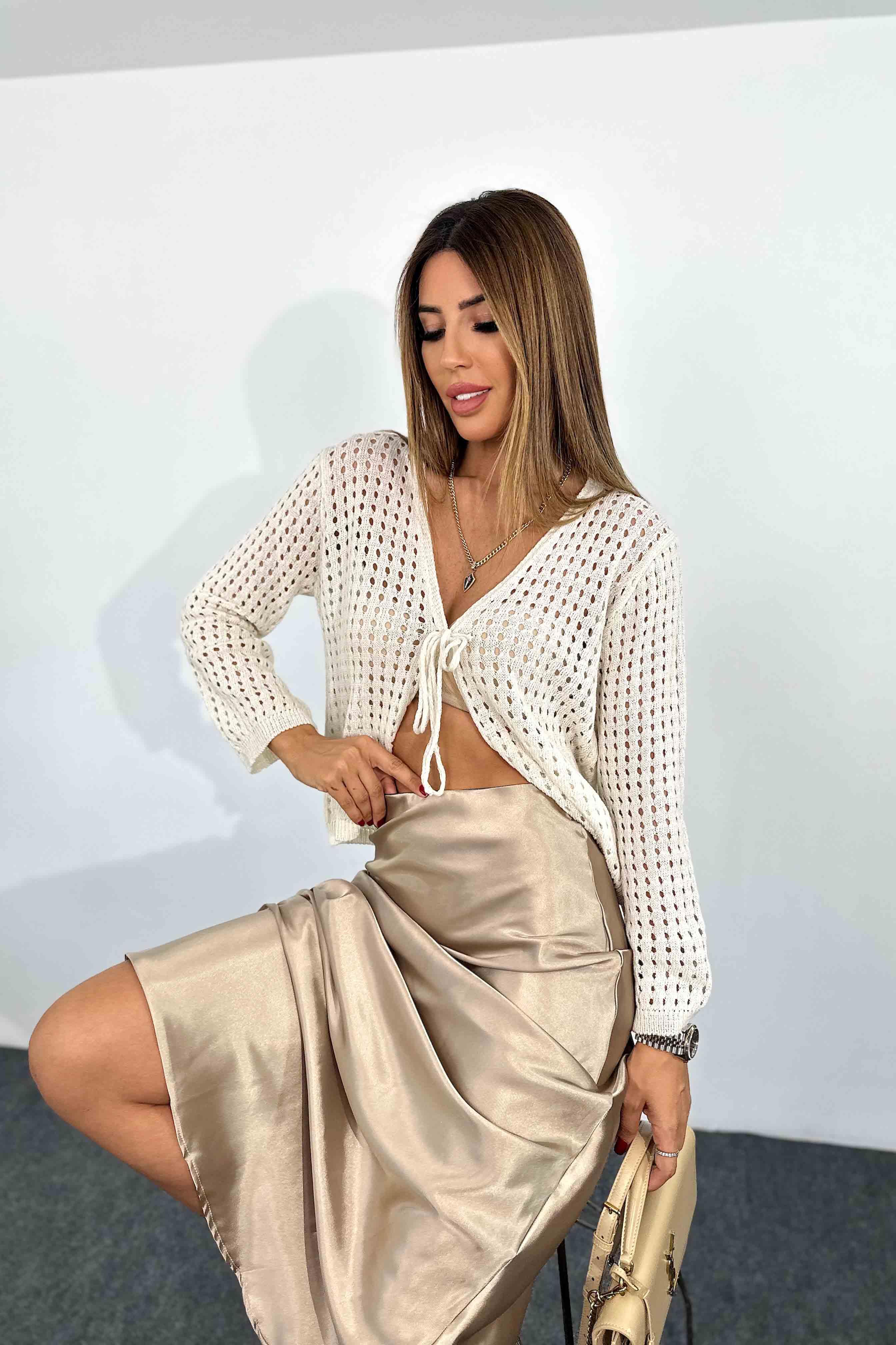 Saten Kumaş Beli Lastikli Uzun Etek GOLD · 3