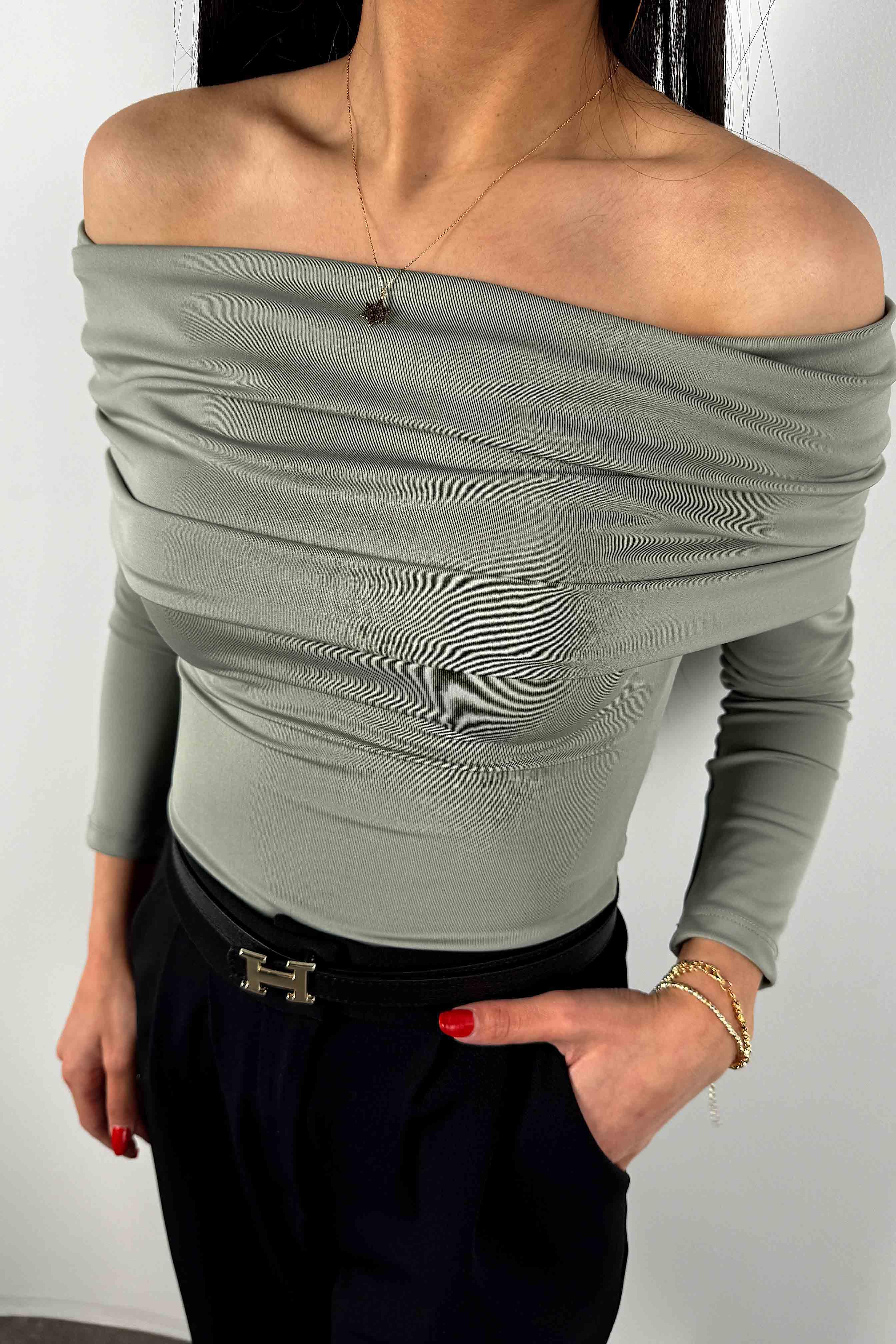 Scuba Kumaş Madonna Yaka Bodysuit Mint