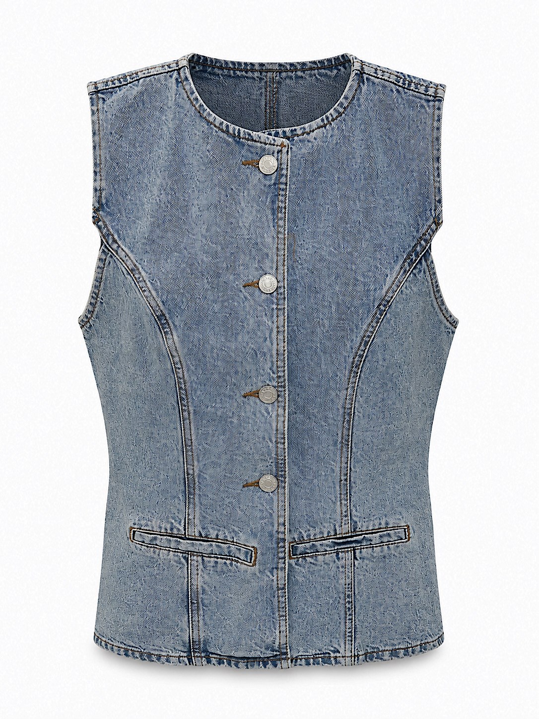 Silver Düğmeli Denim Yelek