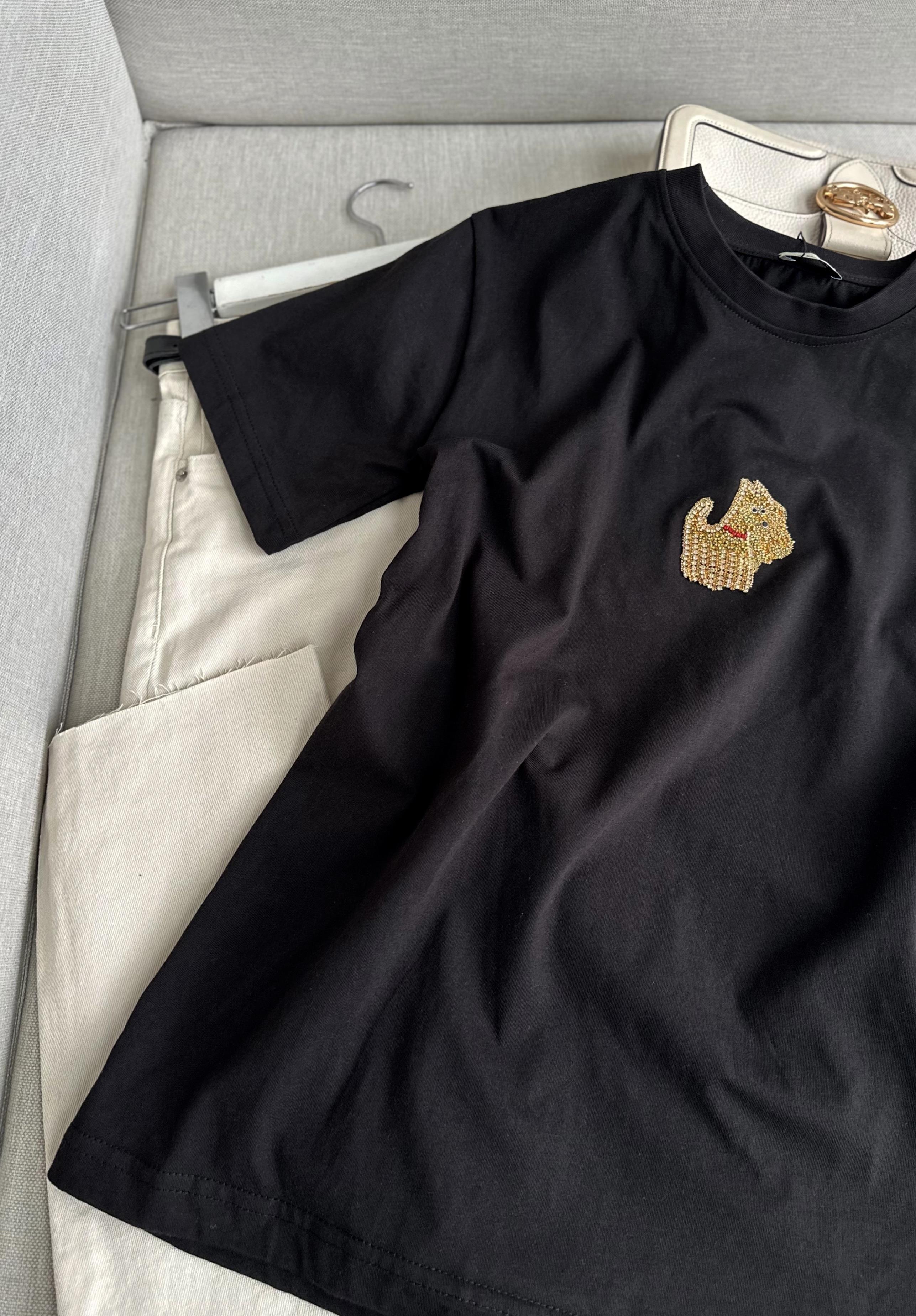 Siyah Köpüş Taş Detaylı Basic Tshirt