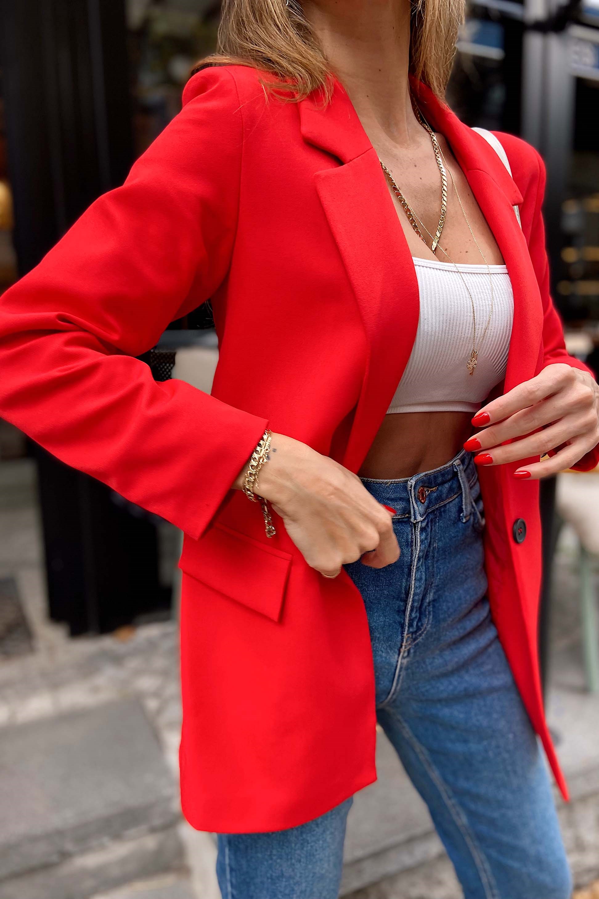 Slim Fit Blazer Ceket Kırmızı