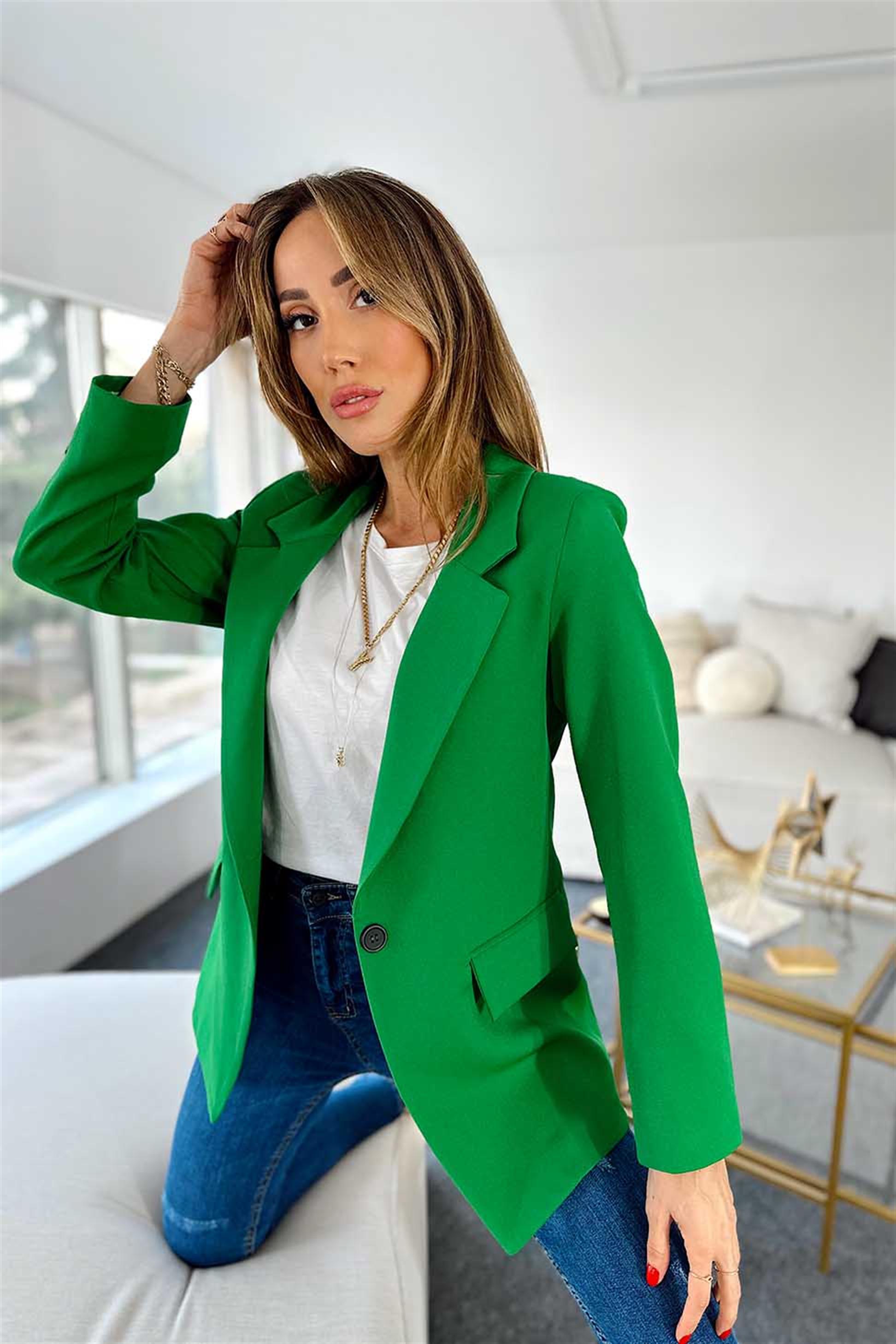 Slim Fit Blazer Ceket Kırmızı Yeşil