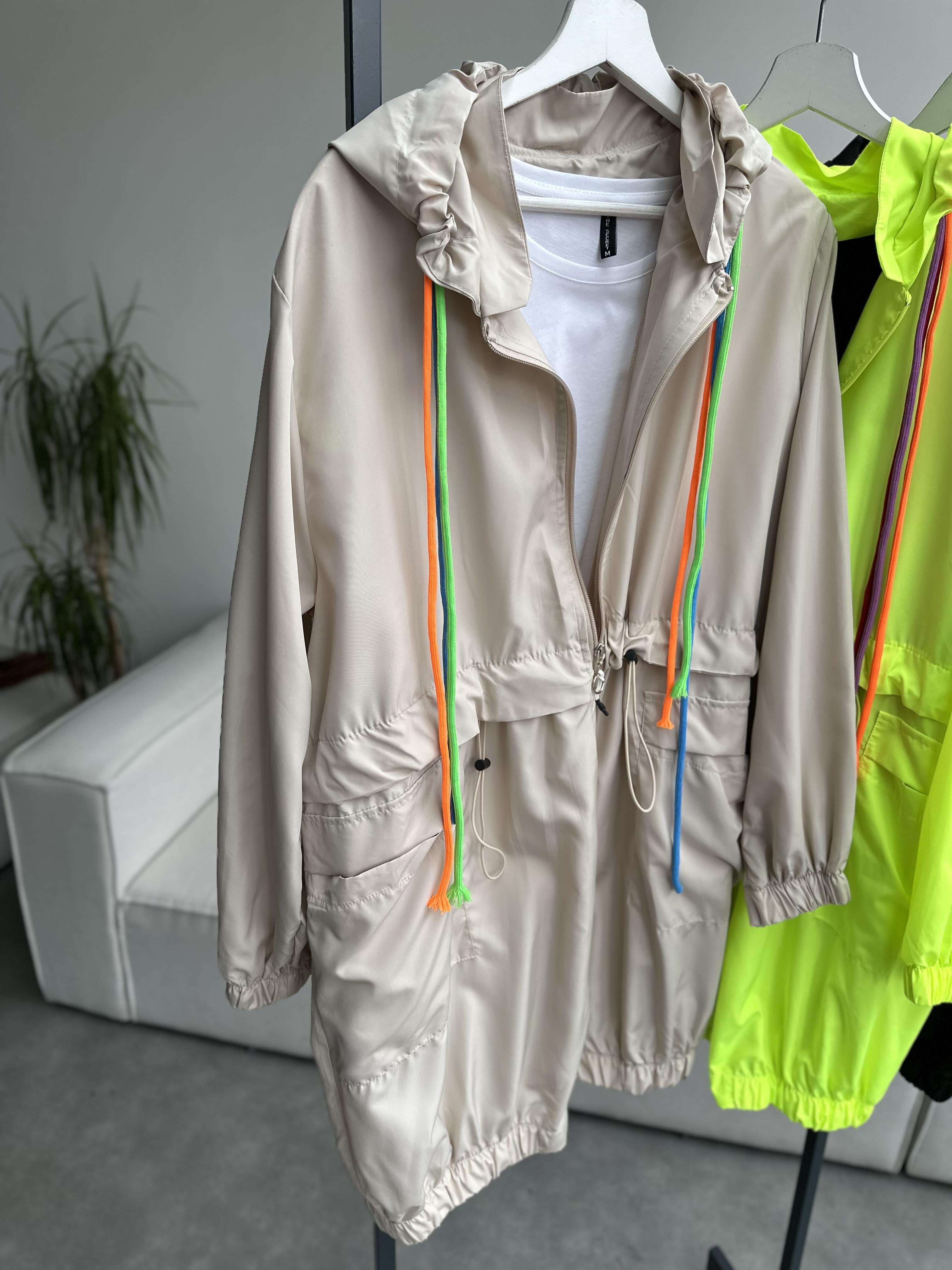 Taş Kapüşonlu Fermuarlı Tensel Kumaş Tasarım Mont