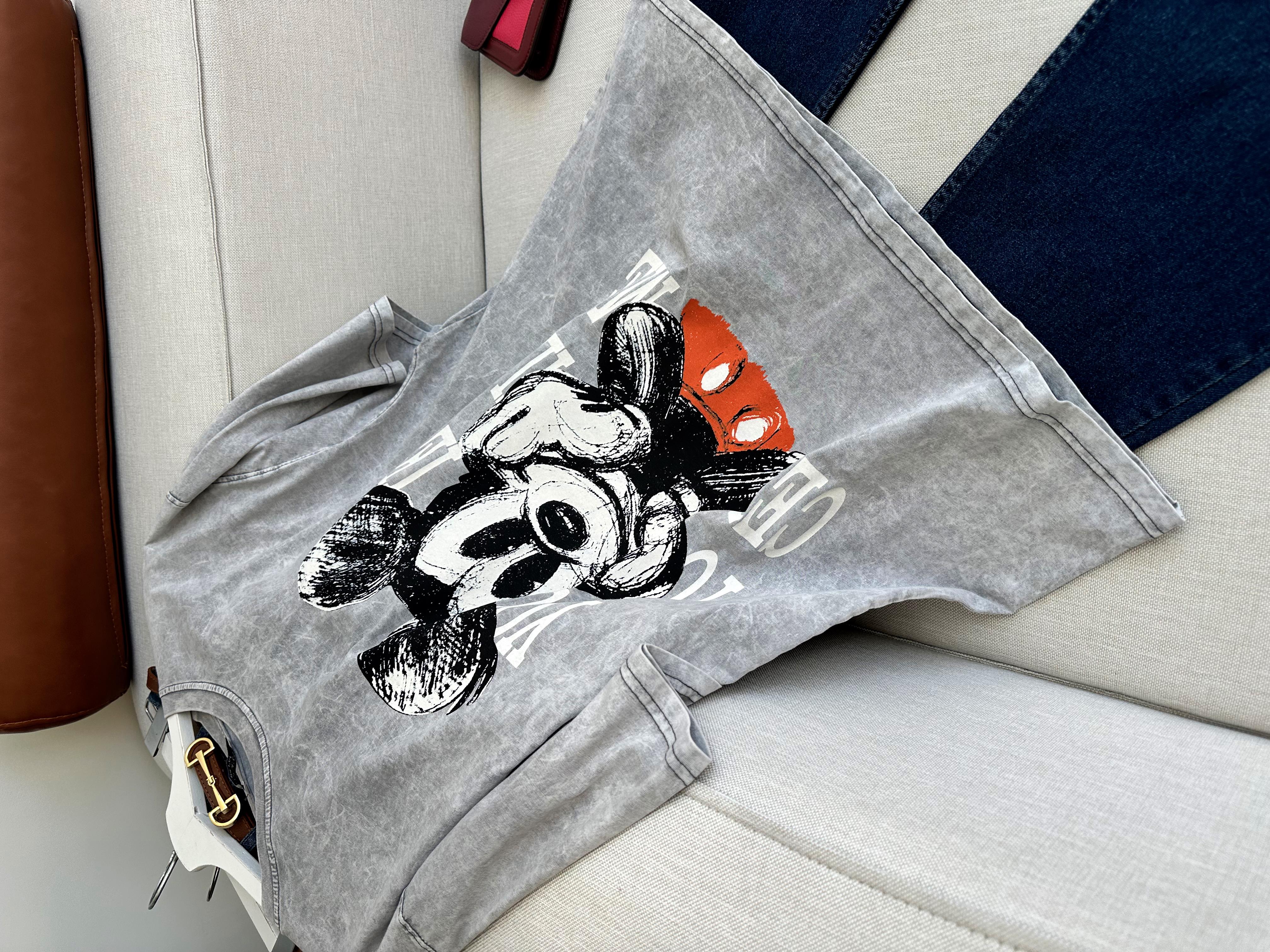 Taş Yıkamalı Mickey Baskılı Unisex Tişört