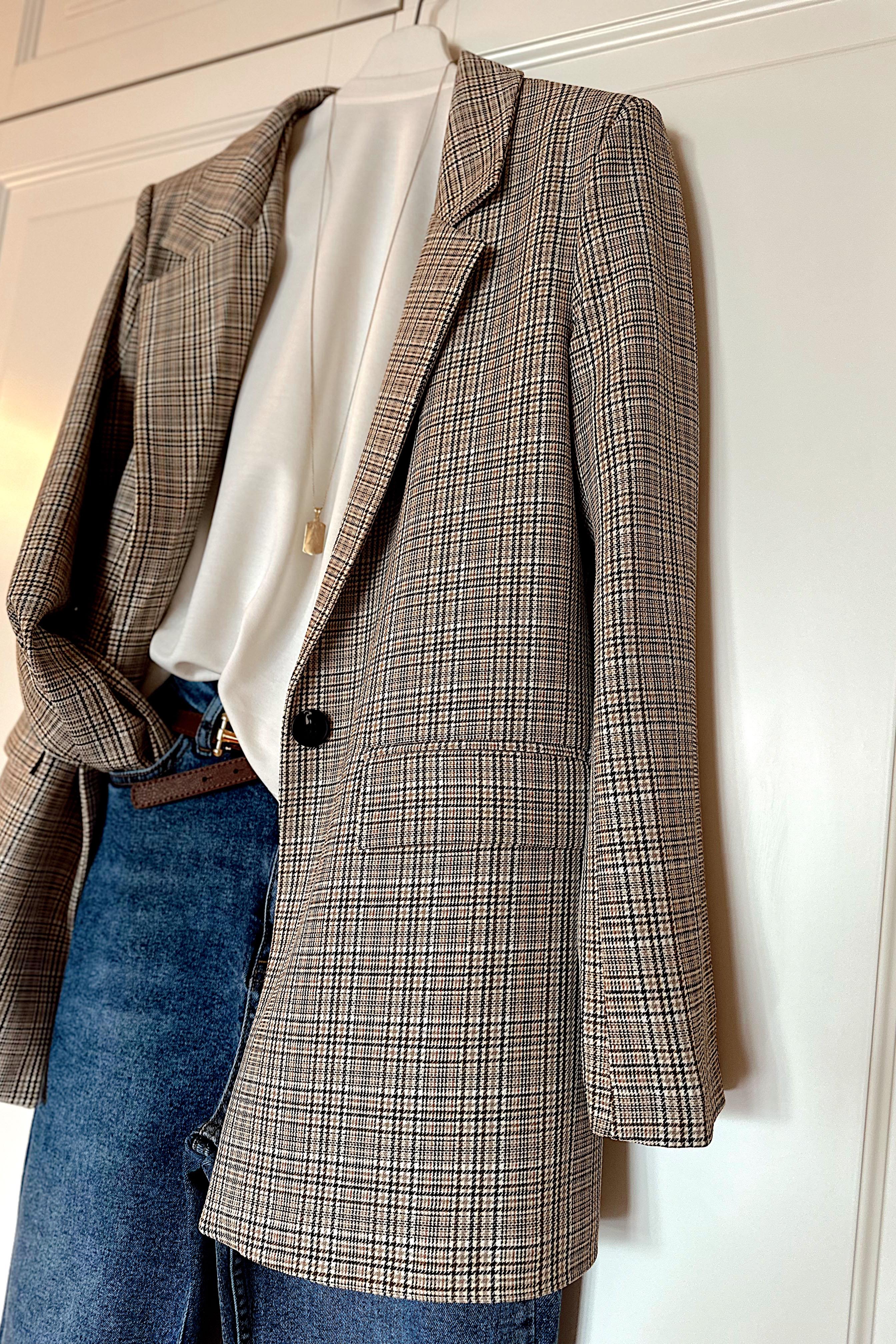 Tek Düğmeli Cep Detay Ekose Ceket Kahverengi