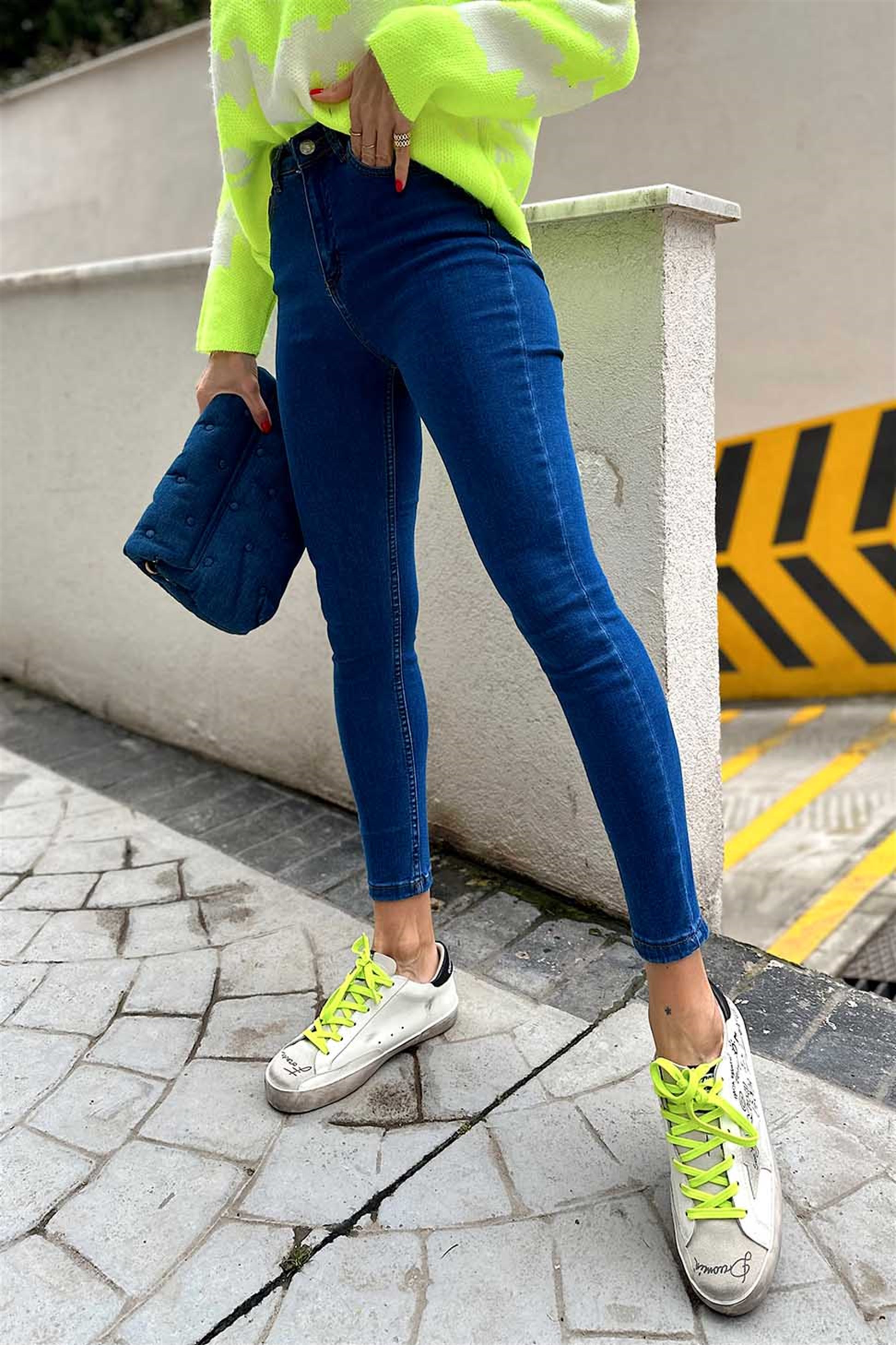 Topshop Gold Dikişli Yüksek Bel Skinny Jean Pantolon Mavi · 6