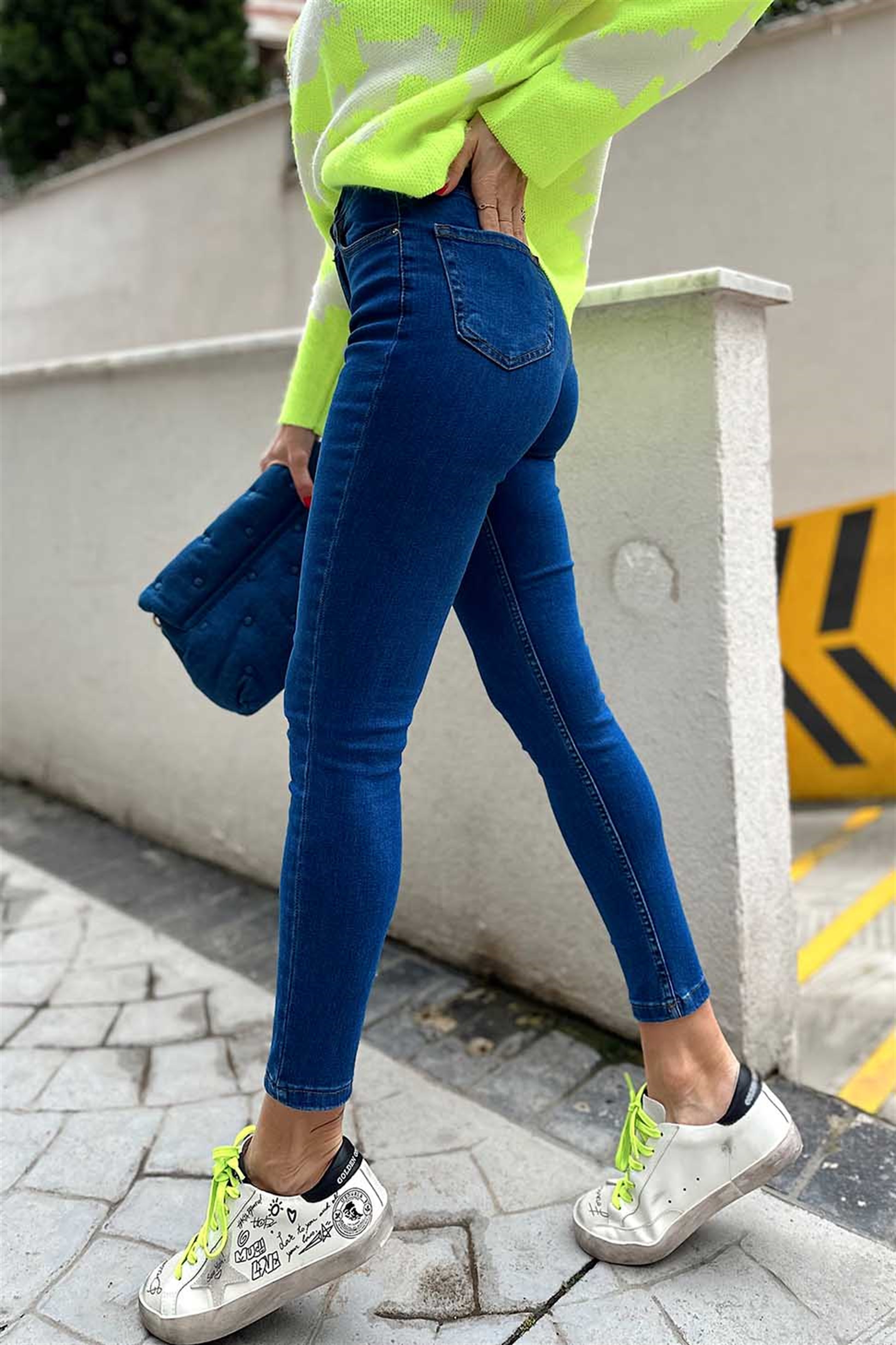 Topshop Gold Dikişli Yüksek Bel Skinny Jean Pantolon Mavi · 3
