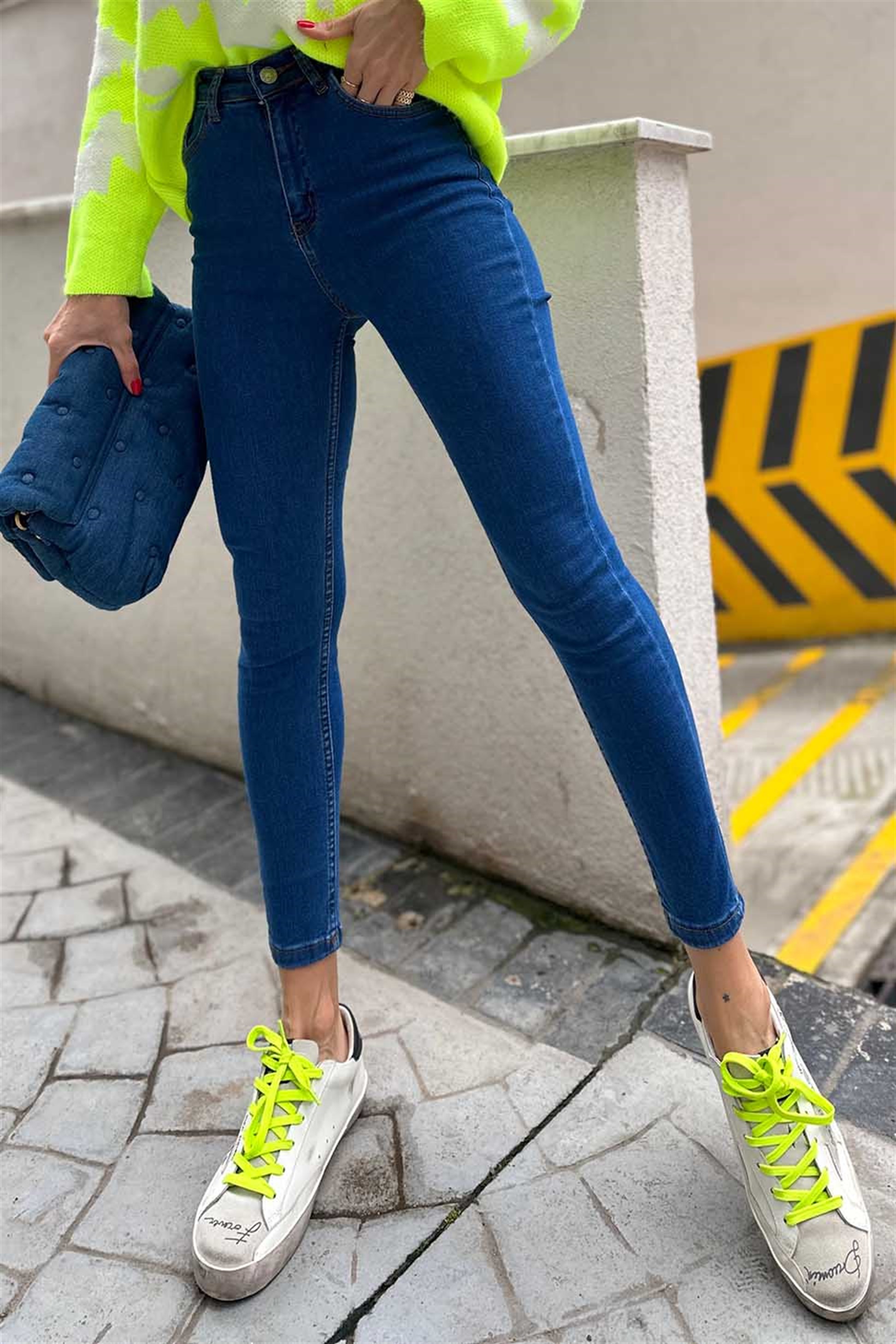 Topshop Gold Dikişli Yüksek Bel Skinny Jean Pantolon Mavi · 2