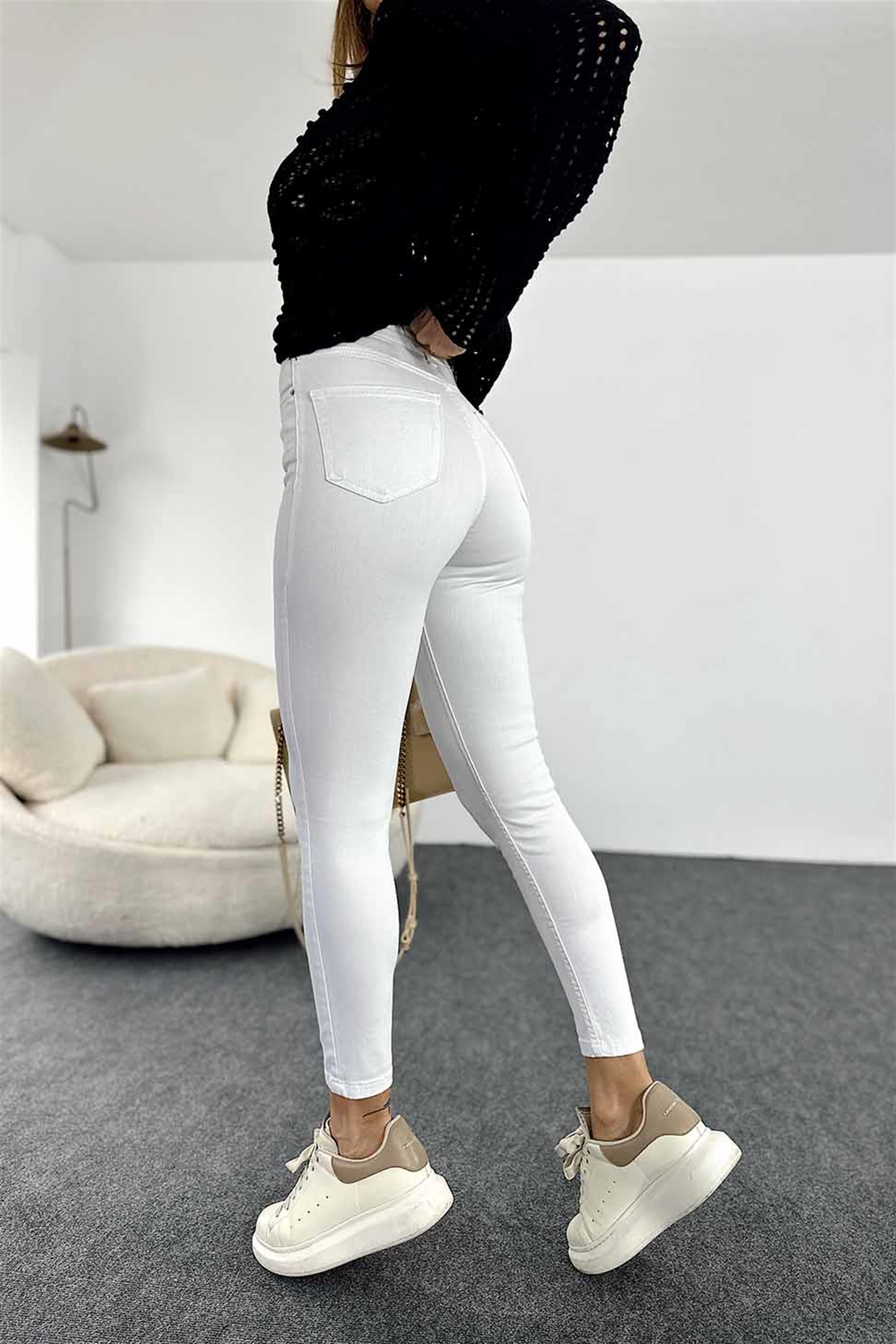Topshop Ultra Yüksek Bel Dar Likralı Kadın Jean Pantolon Beyaz