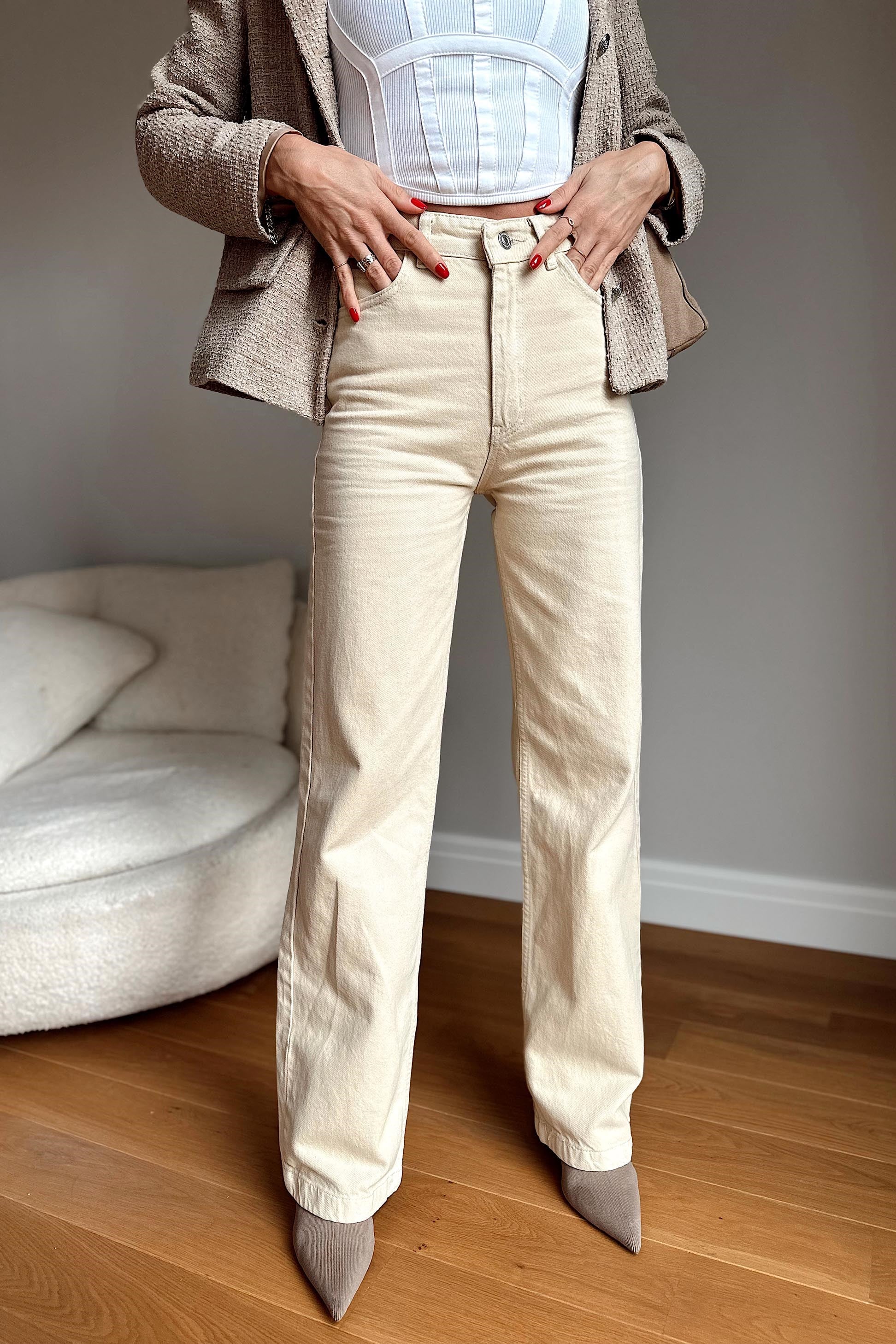 Topshop Yüksek Bel Bol Paça Pantolon Bej · 6