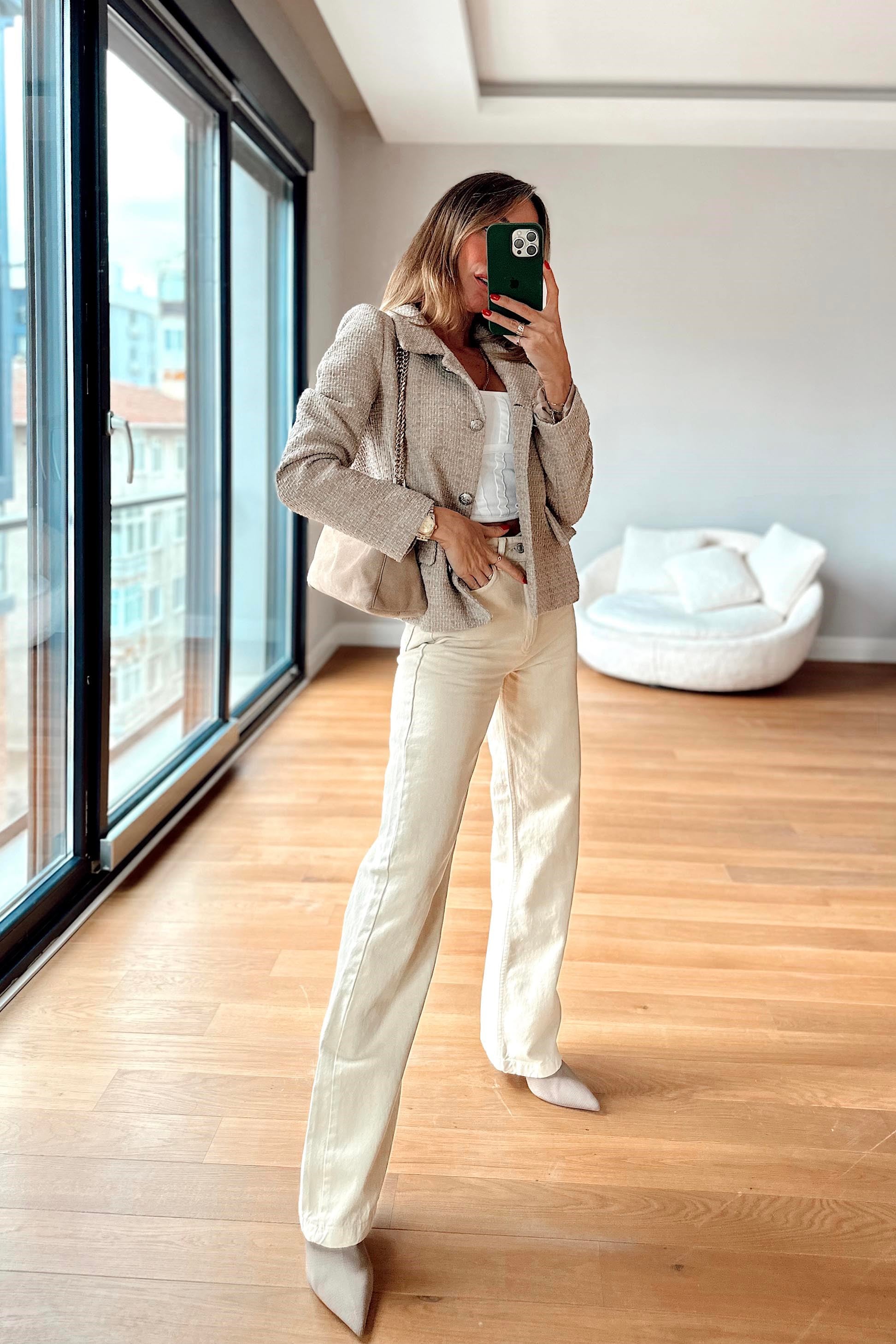 Topshop Yüksek Bel Bol Paça Pantolon Bej