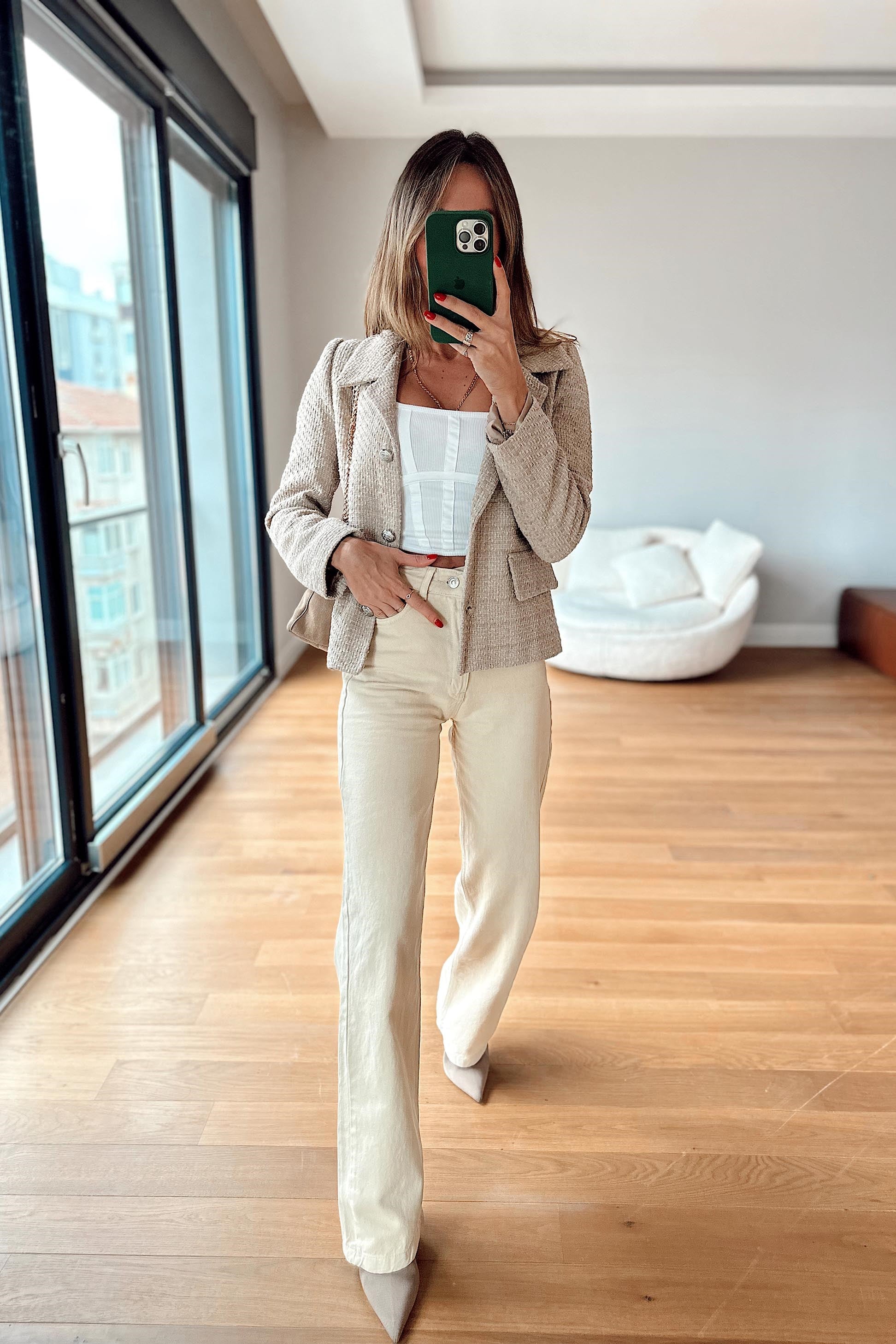 Topshop Yüksek Bel Bol Paça Pantolon Bej · 5