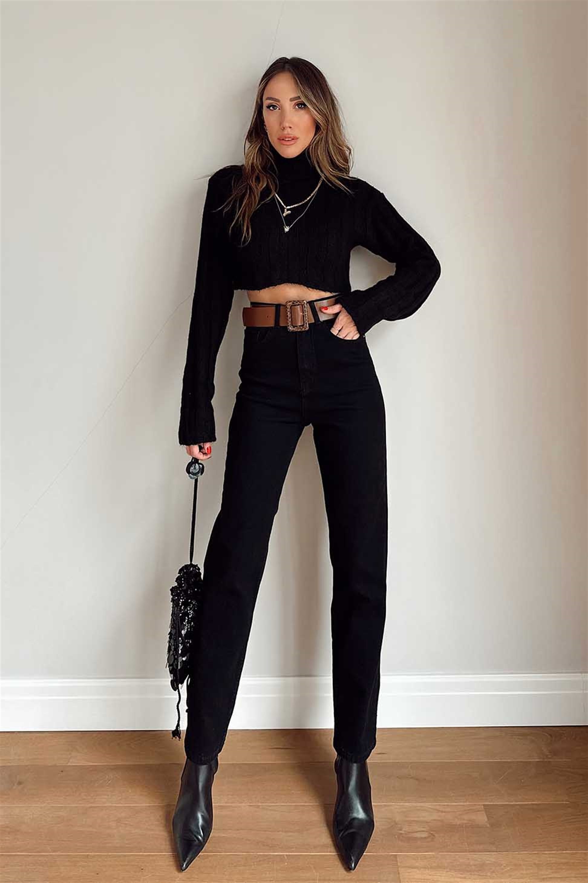 Topshop Yüksek Bel Likralı Mom Jean Pantolon Siyah