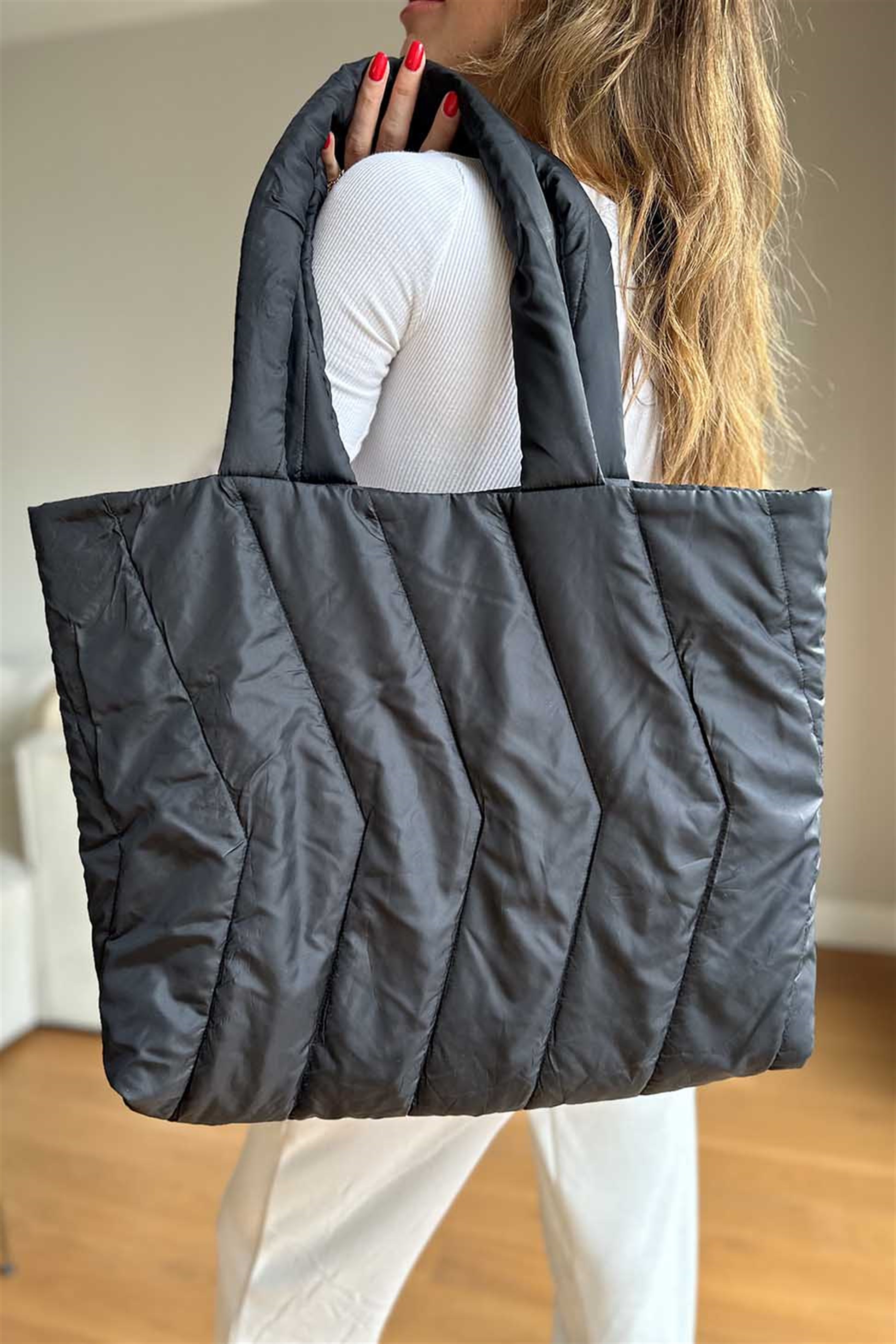 Trend Dikey Geçişli Kadın Çanta Siyah