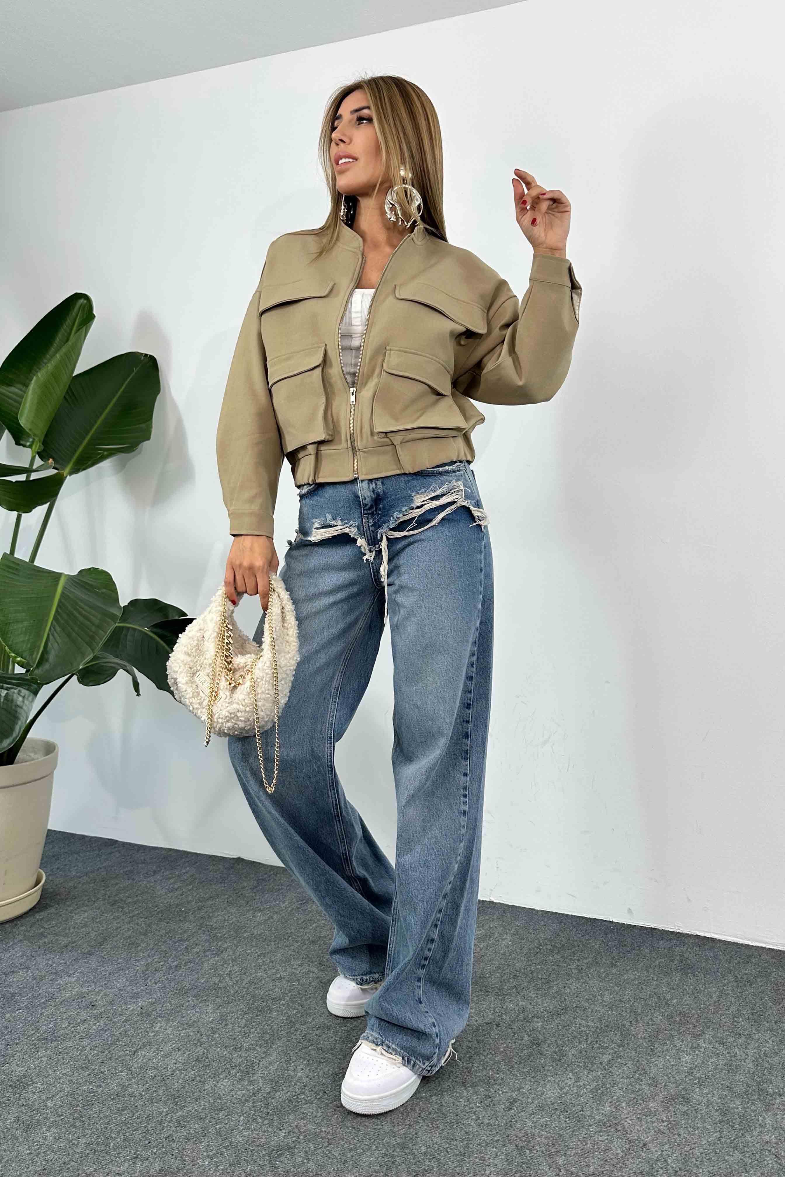 Viskon Kumaş Astarlı Bomber Ceket Vizon