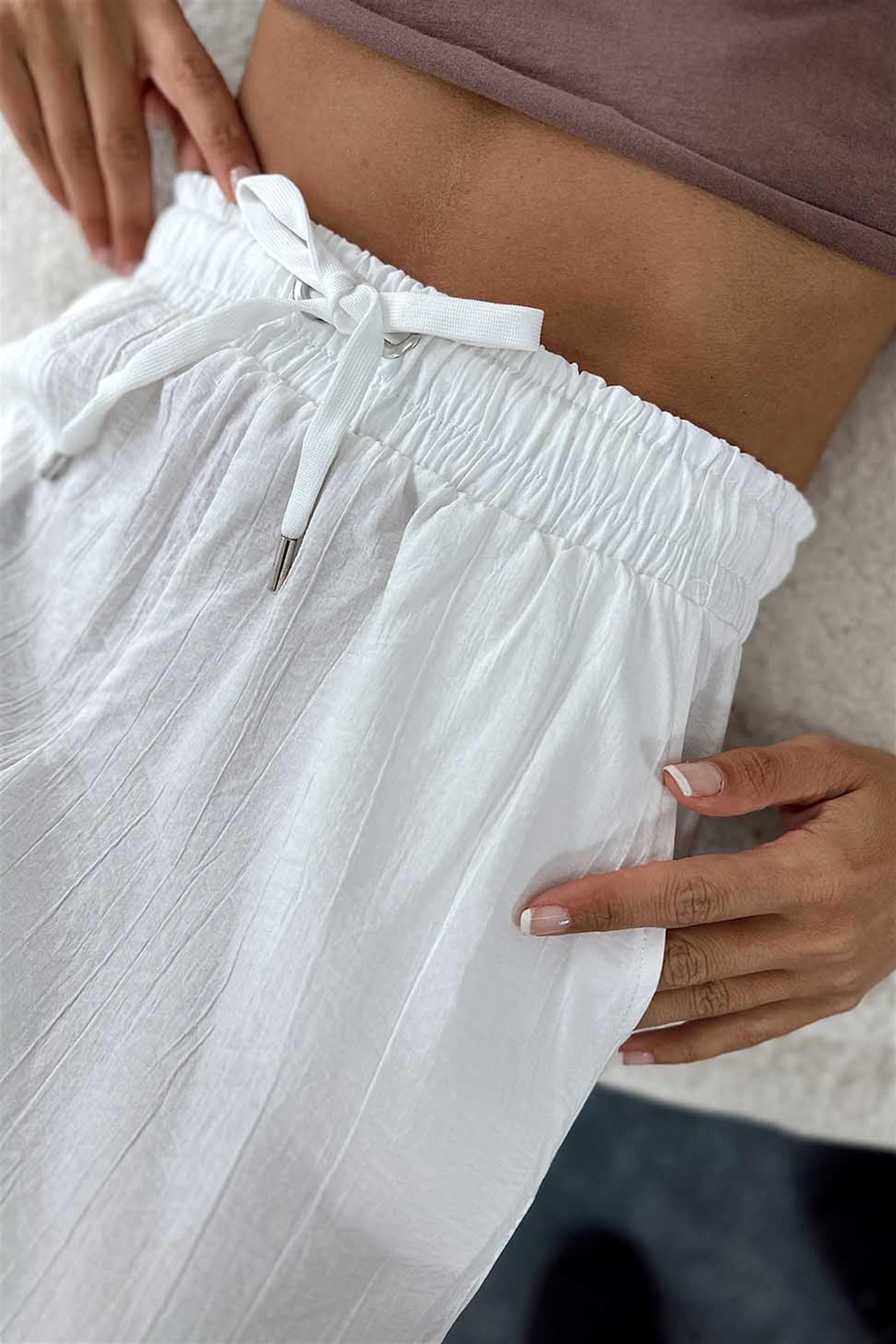 Viskon Kumaş Beli Lastikli Kadın Pantolon Ekru · 3