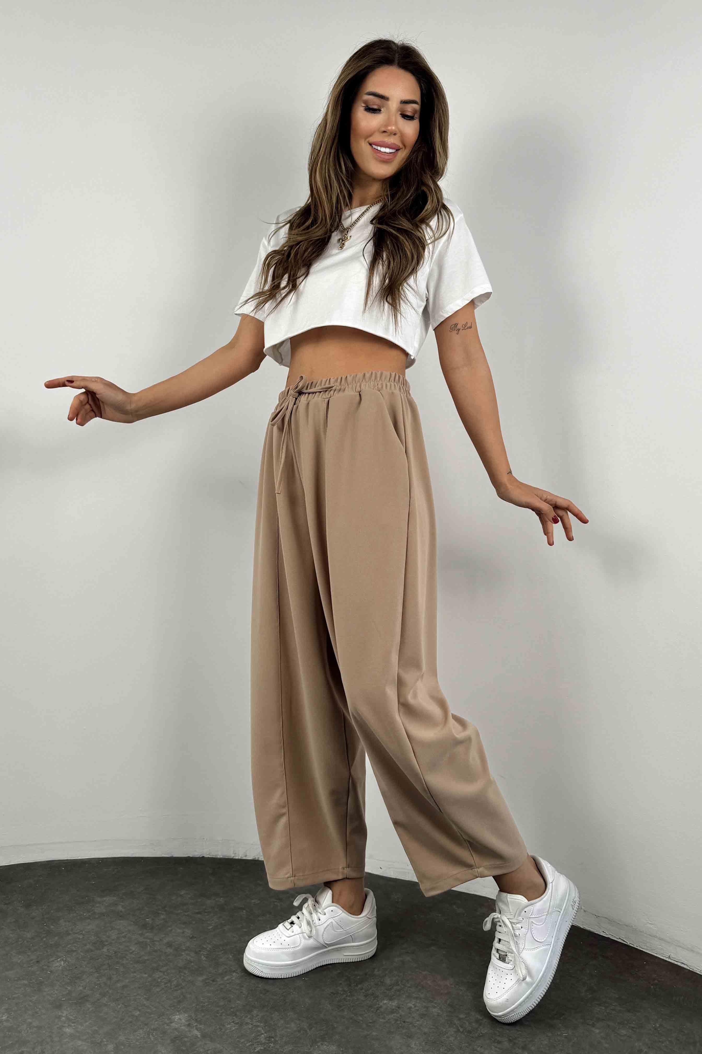 Yüksek Bel Çimalı Şalvar Pantolon Camel