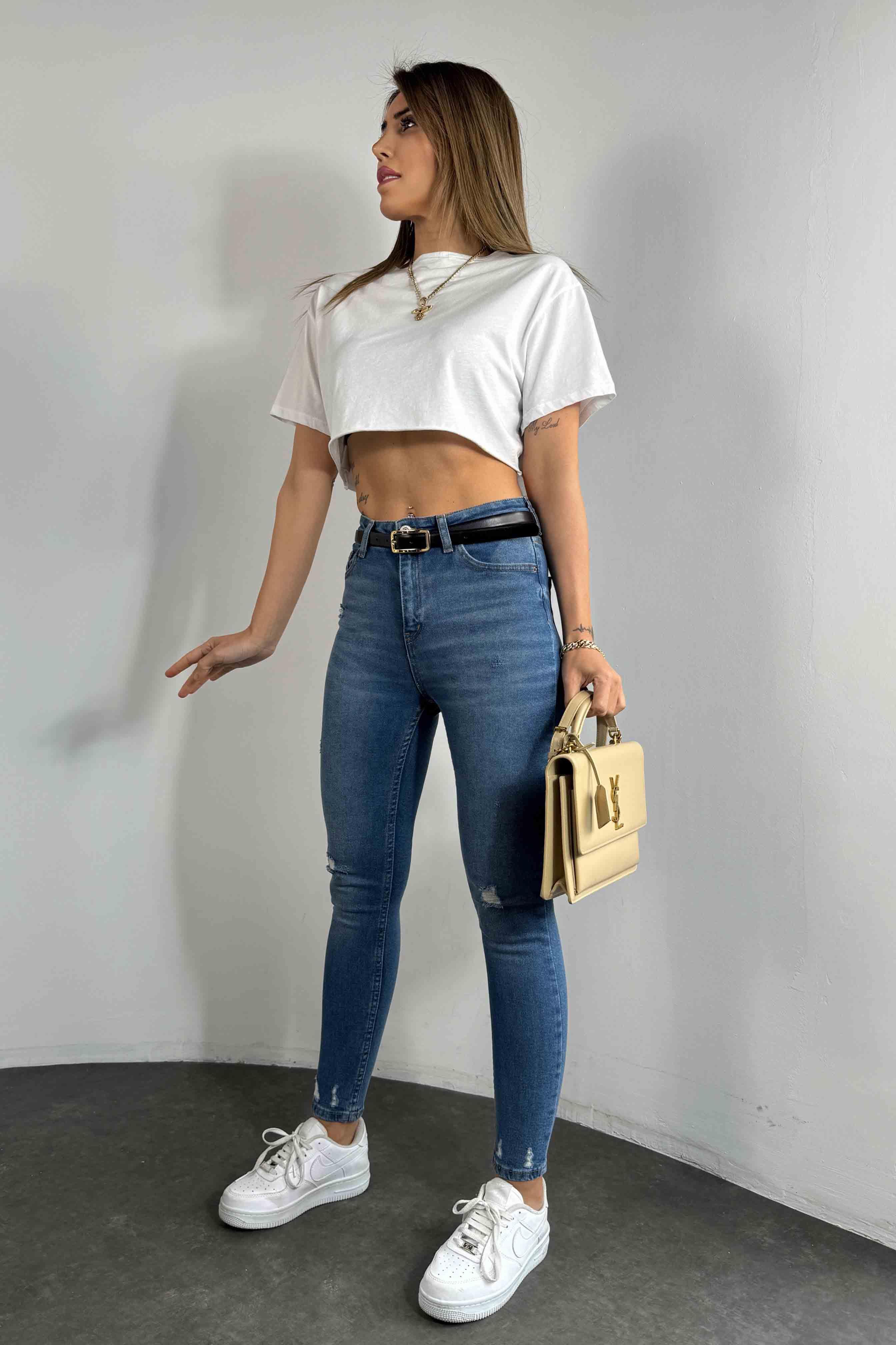 Yüksek Bel Skinny Kadın Jean Pantolon Mavi