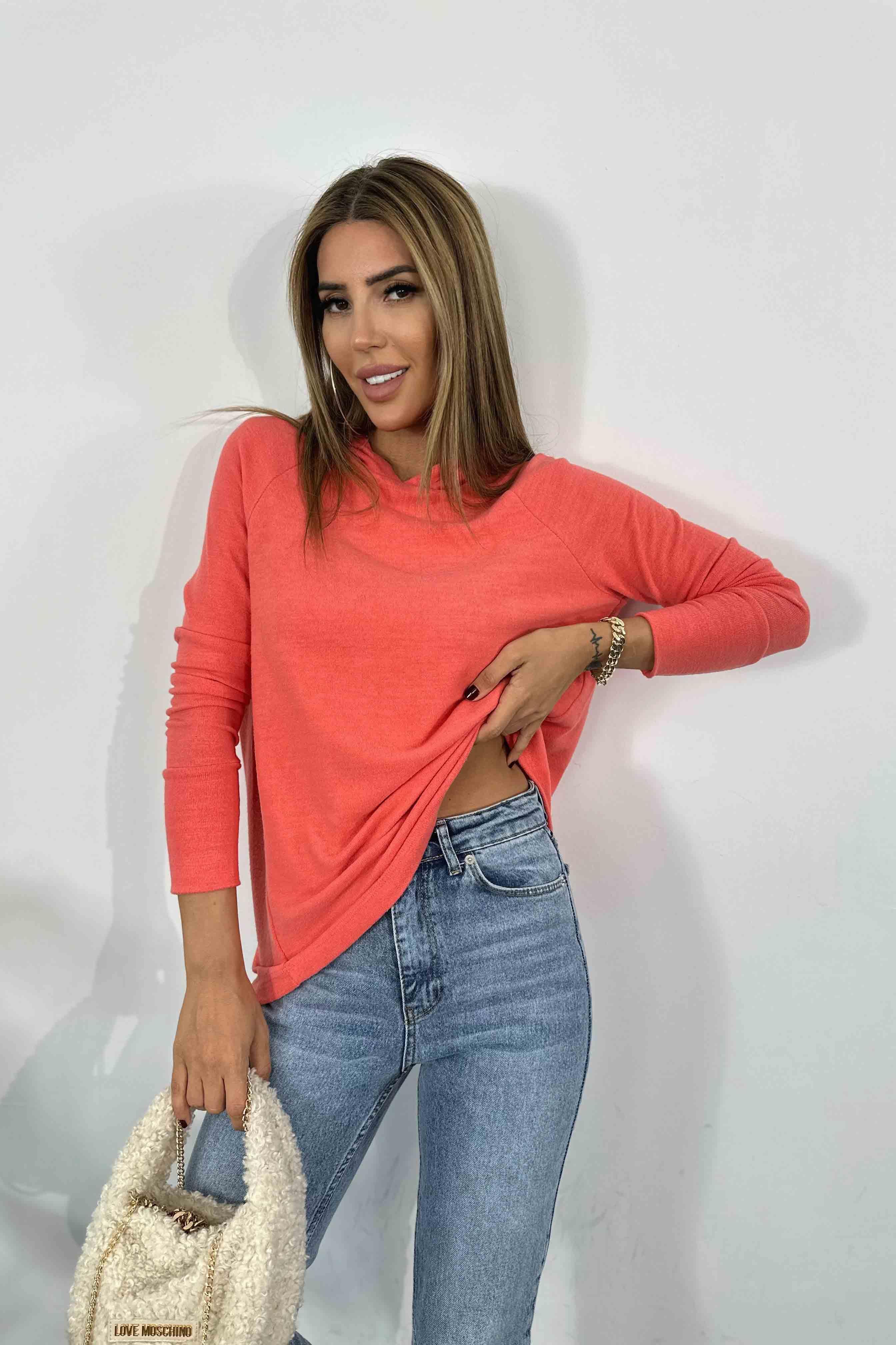 Yumoş Kumaş Kapüşonlu Kadın Sweatshirt Pembe