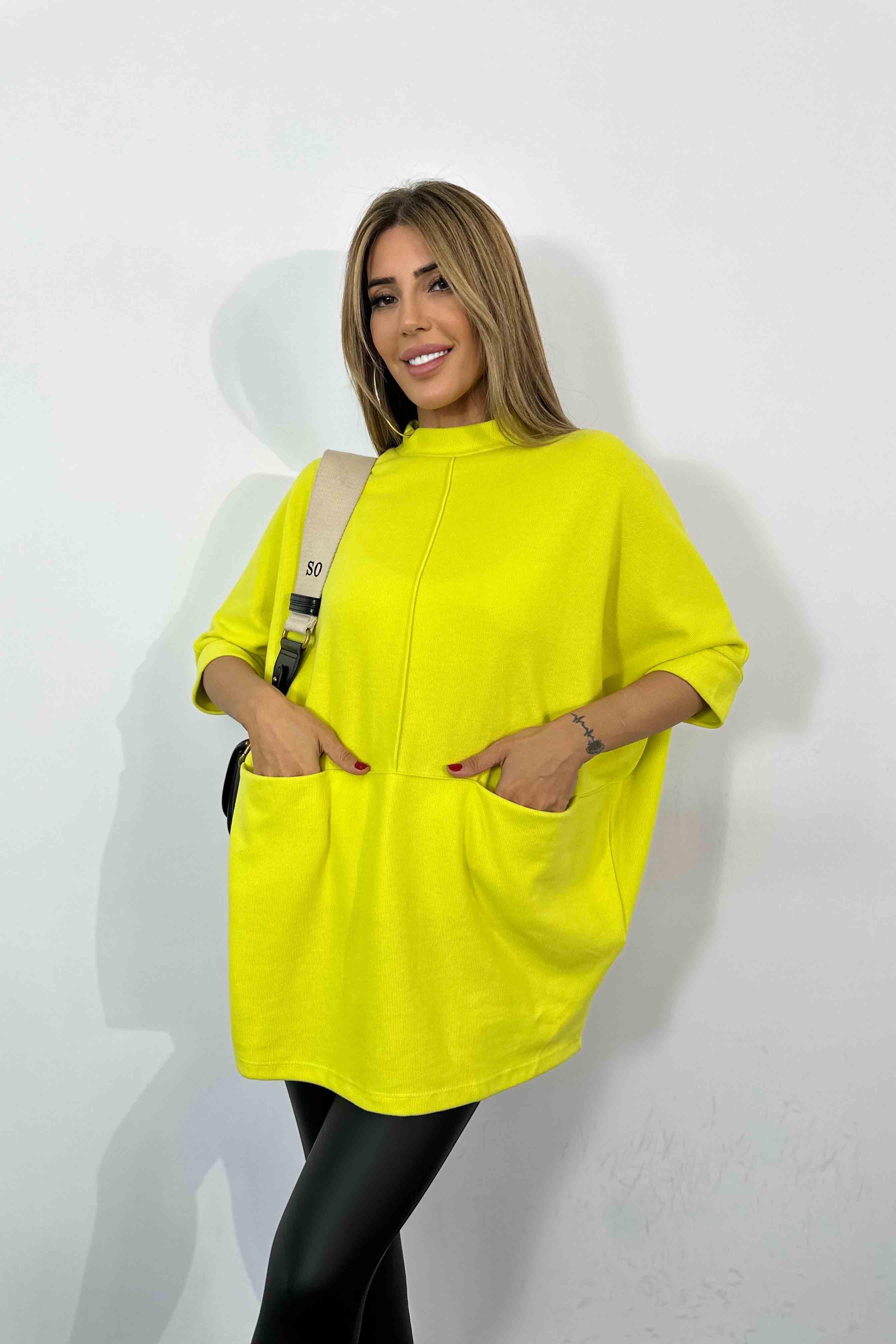Yumoş Kumaş Yarasa Kol Kadın Tunik Neon Sarı