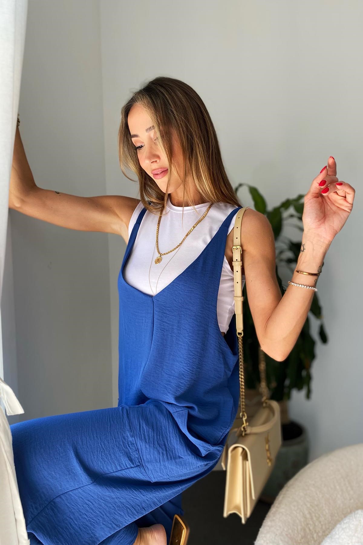 Zara Model Askılı Tulum - Mavi - Butik Gardrop