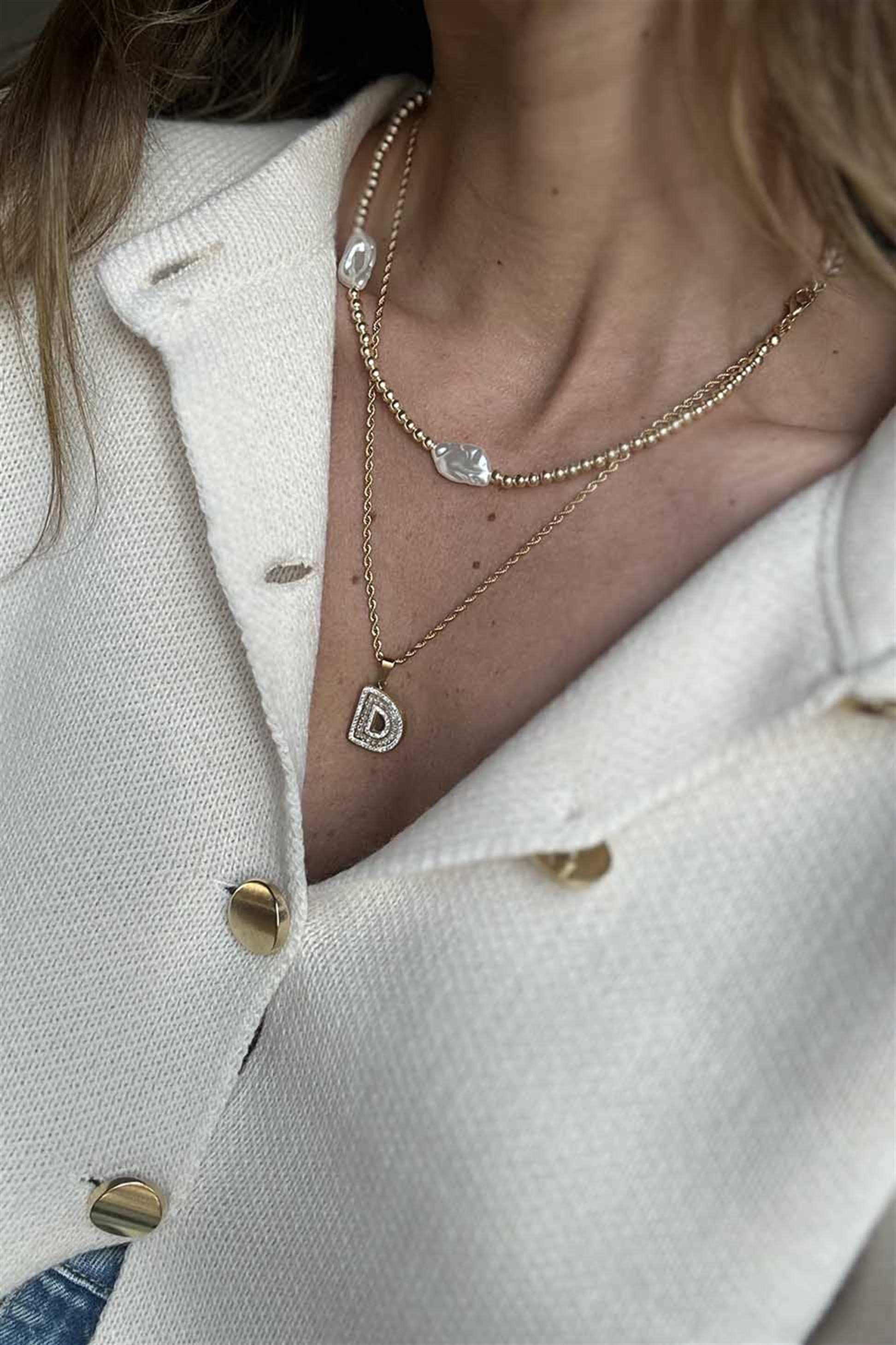 Zirkon Taşlı Harf Kolye D