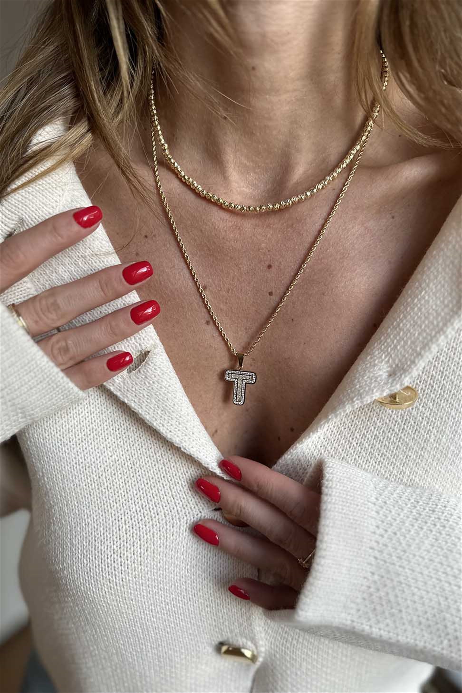 Zirkon Taşlı Harf Kolye T