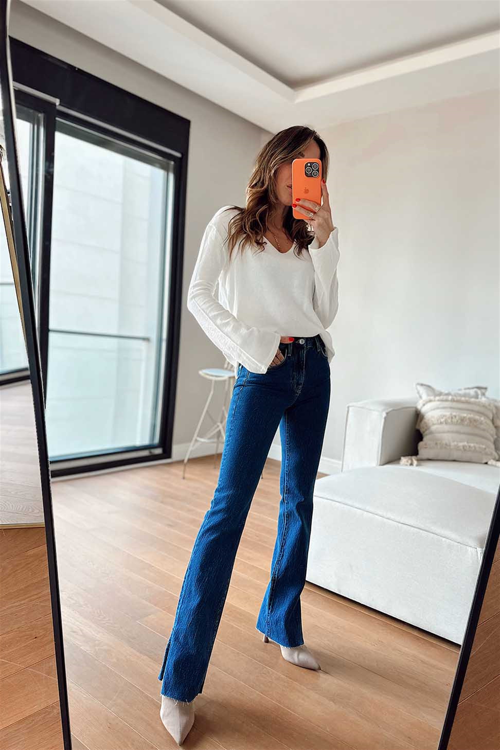Zra Marka Model Yırtmaç Detay Bol Jean Pantolon Mavi