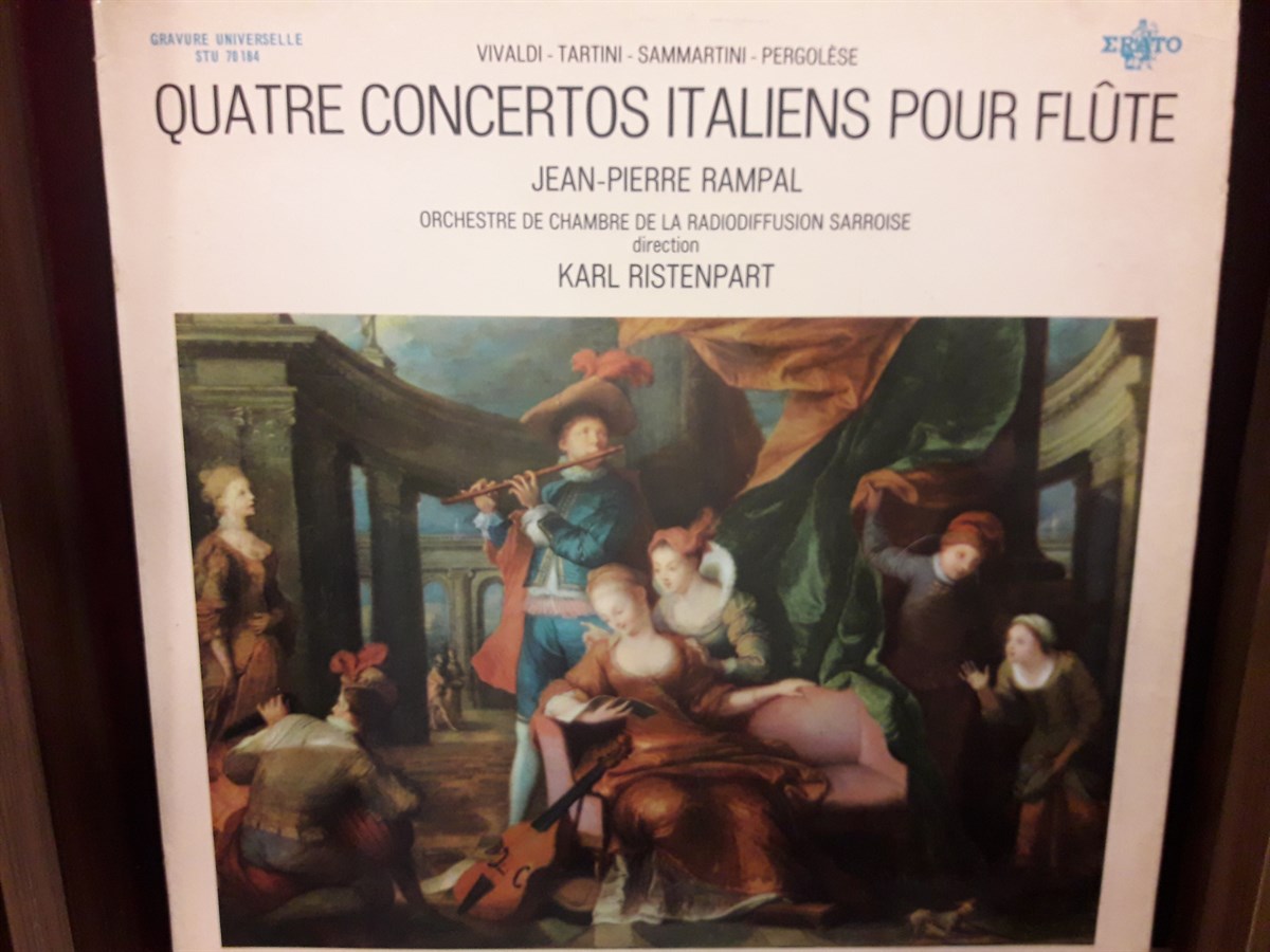  Vivaldi* / Tartini* / Sammartini* / Pergolèse* - Jean-Pierre Rampal, Orchestre De Chambre De La Radiodiffusion Sarroise* Direction Karl Ristenpart ‎– Quatre Concertos Italiens Pour Flûte 
