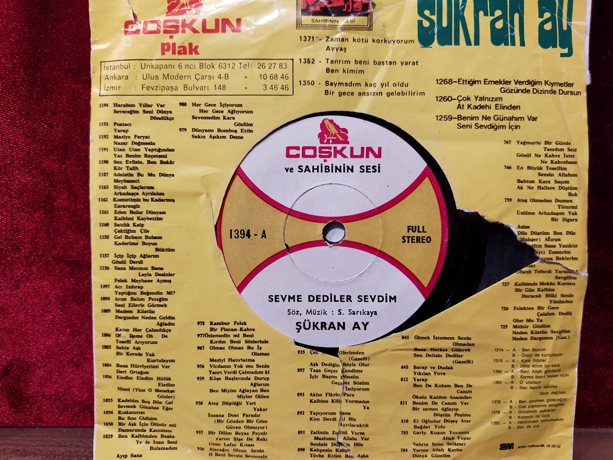 Şükran Ay ‎– Sevme Dediler Sevdim / Ben Geldim Meyhaneci