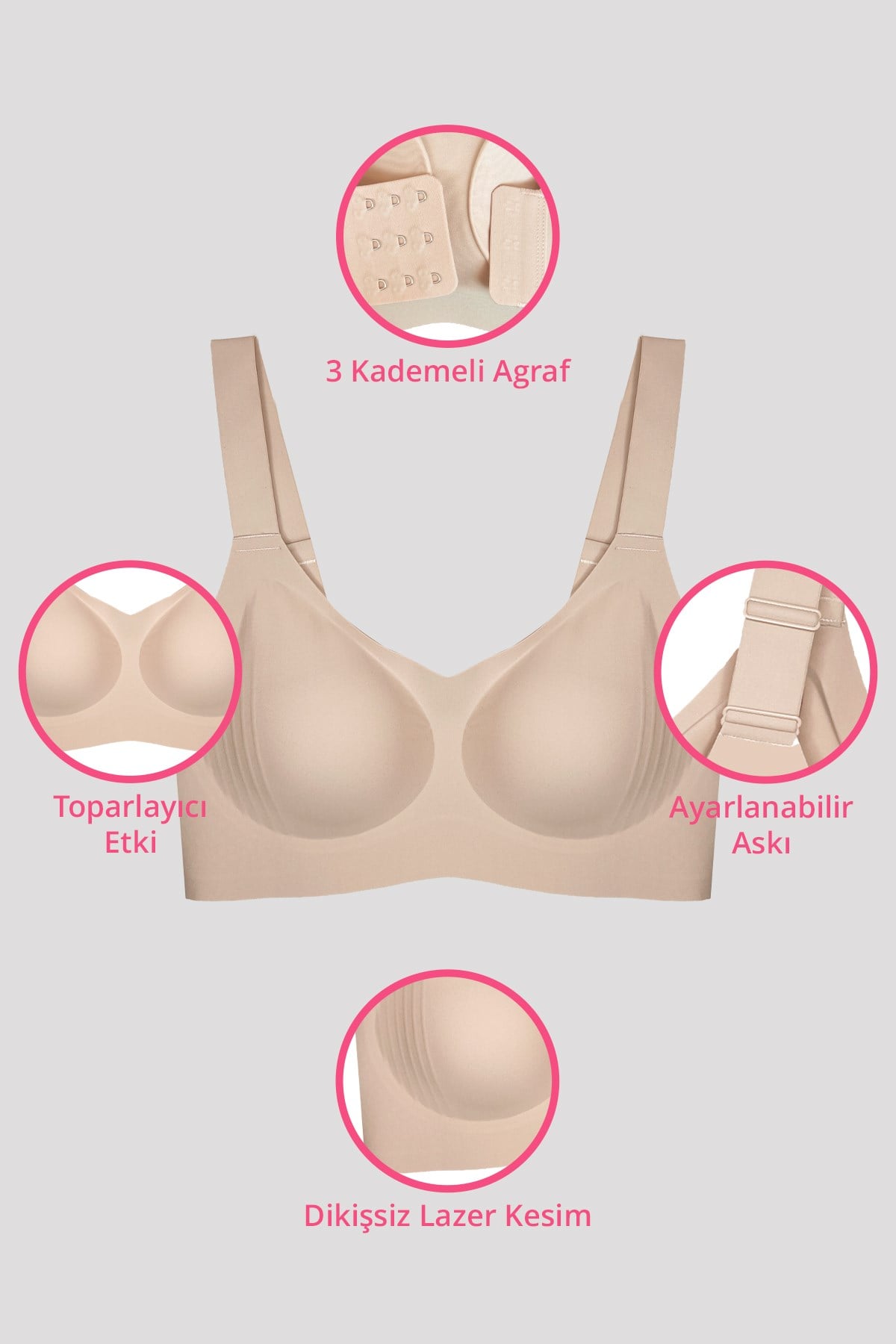 Seamless Bra - Curve | Kahverengi Lazer Kesim Dikişsiz Toparlayıcı Büyük Beden Kadın Sütyen