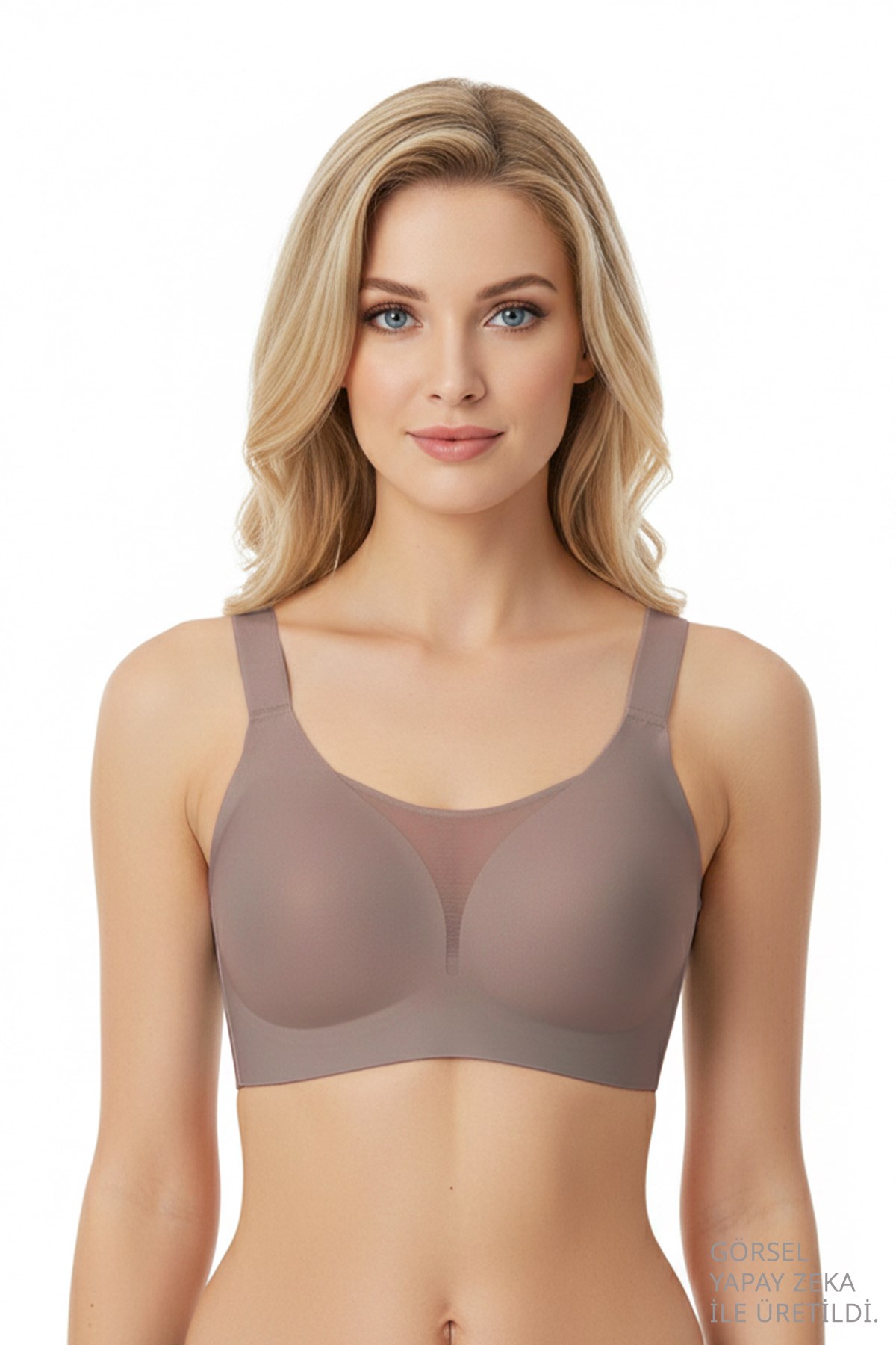 Seamless Bra - Forme | Kahverengi Lazer Kesim Dikişsiz Toparlayıcı Büyük Tüllü Beden Kadın Sütyen