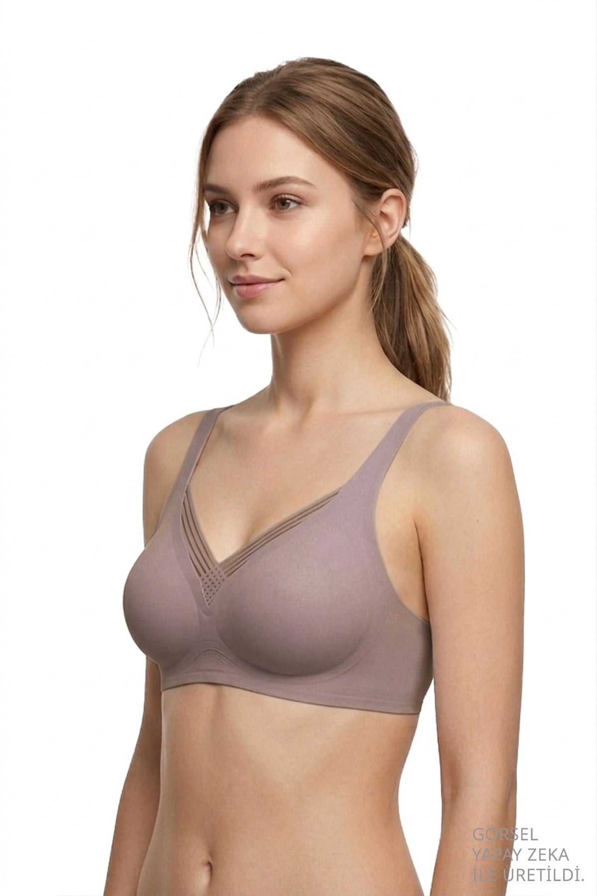 Seamless Bra - Lucent | Kahverengi Lazer Kesim Balensiz Ön Çapraz Şerit Detaylı Kadın Sütyen