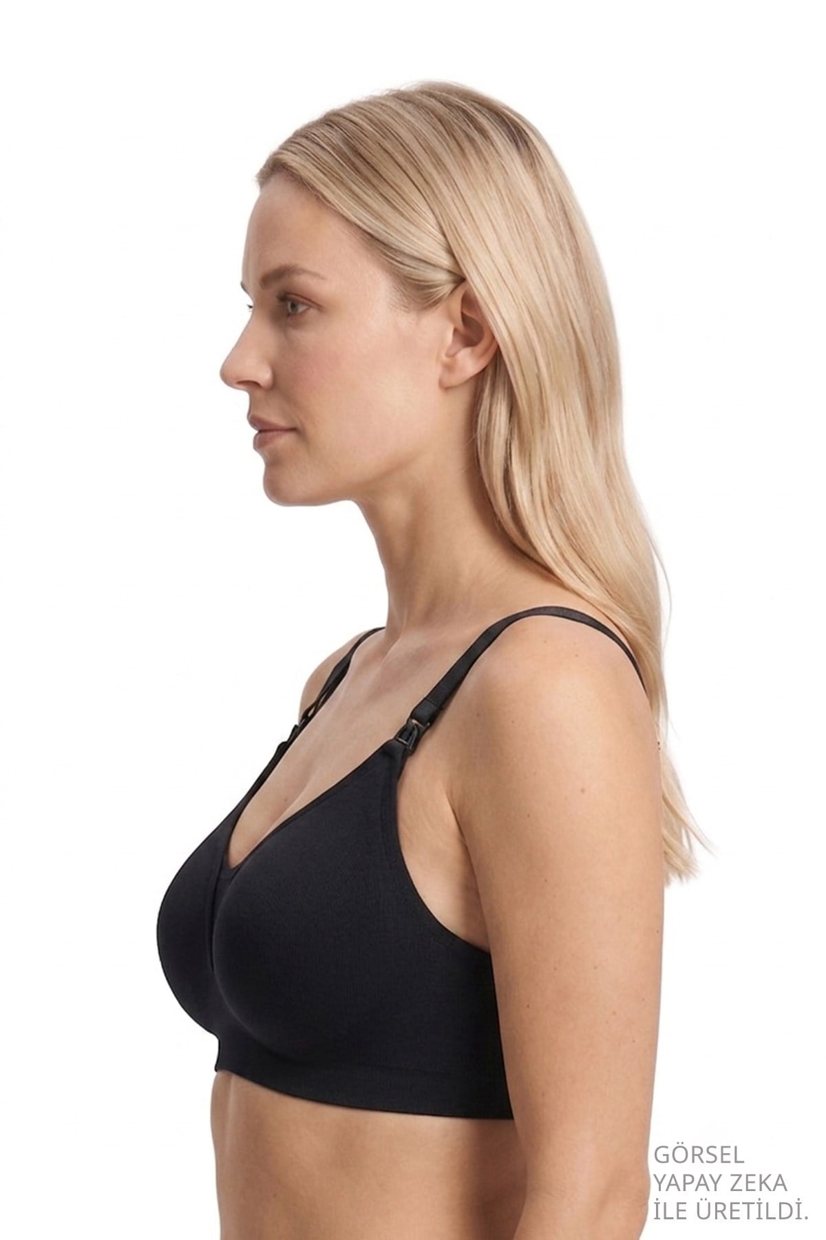Seamless Bra - Nuvia |Siyah Lazer Kesim Klipsli Önden Açılabilir Rib Dokulu Dikişsiz Emzirme Sütyeni