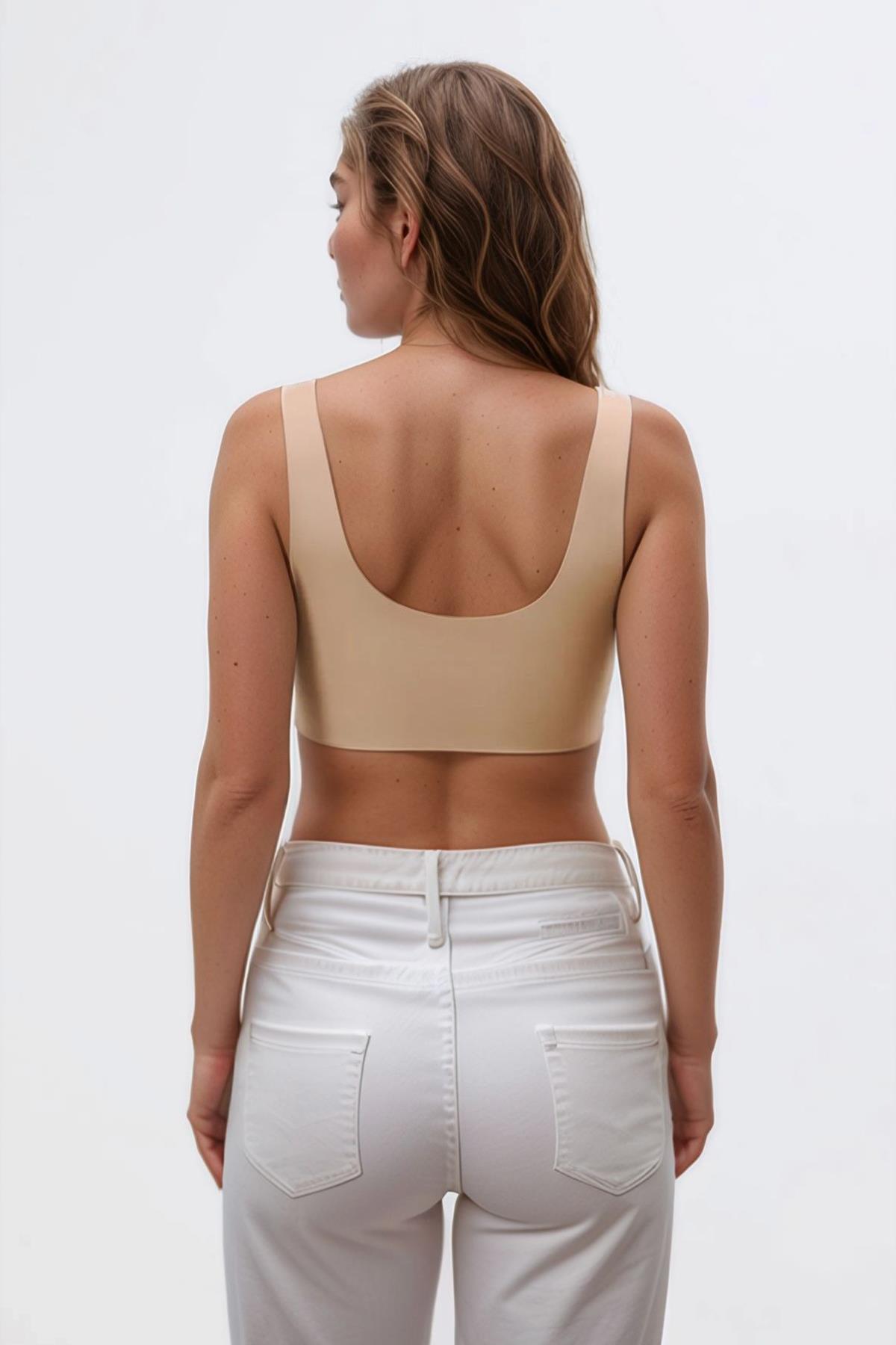 Kahverengi Dikişsiz Lazer Kesim Sütyen Çıkarılabilir Pedli Kadın Hayalet Sütyen