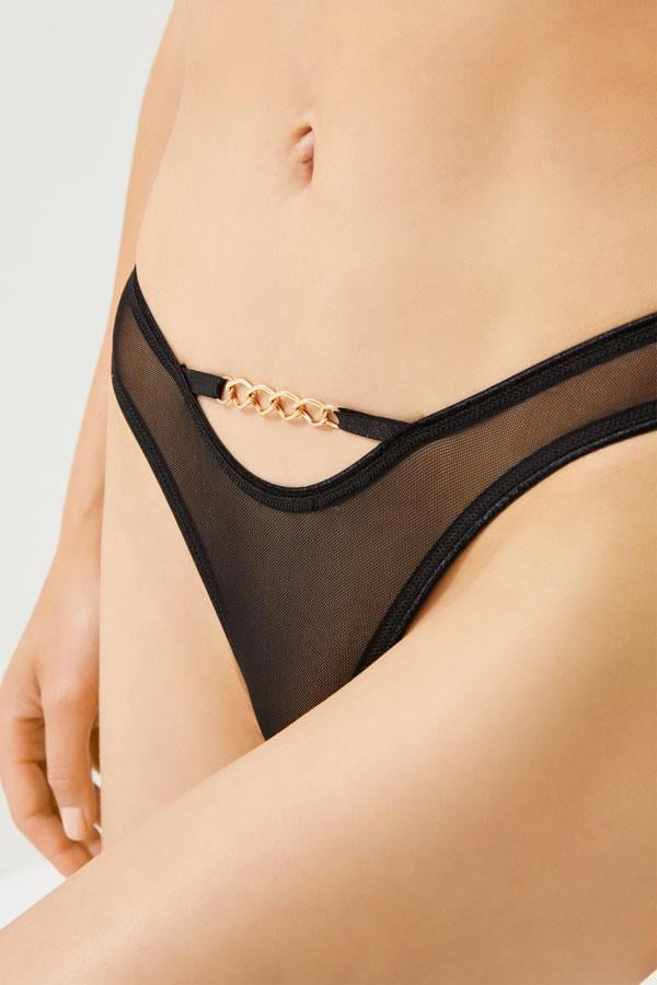 Tüllü Transparan Zincir Detaylı Kadın Brezilya Külot 3lü Paket-2