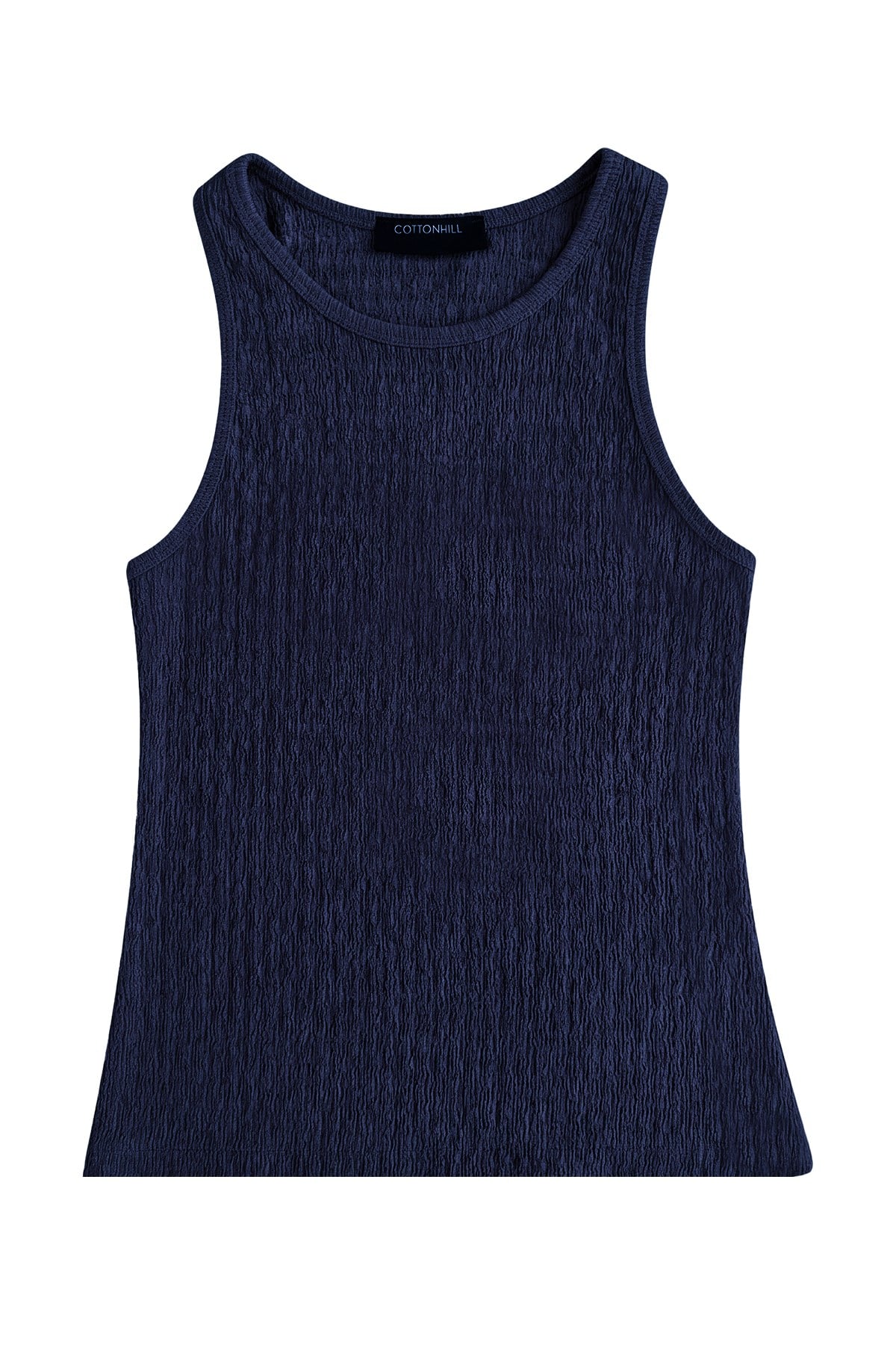 Premium - Tide Collection | Lacivert Bisiklet Yaka Bürümcük Dokulu Kolsuz Kadın Crop Bluz