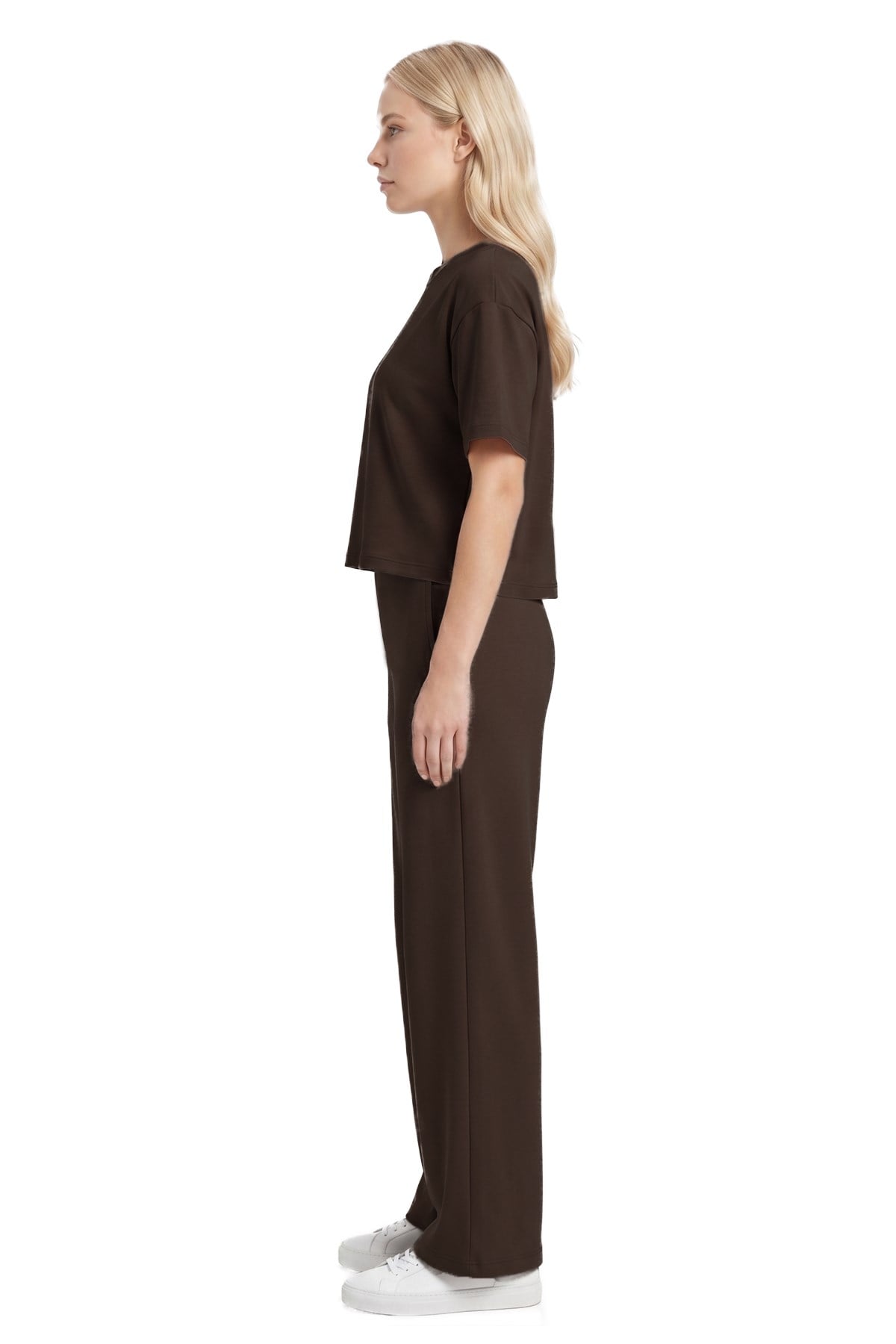 Premium - Sway Collection | Kahverengi Basic Yüksel Bel Modal Bol Paça Kadın Pantolon